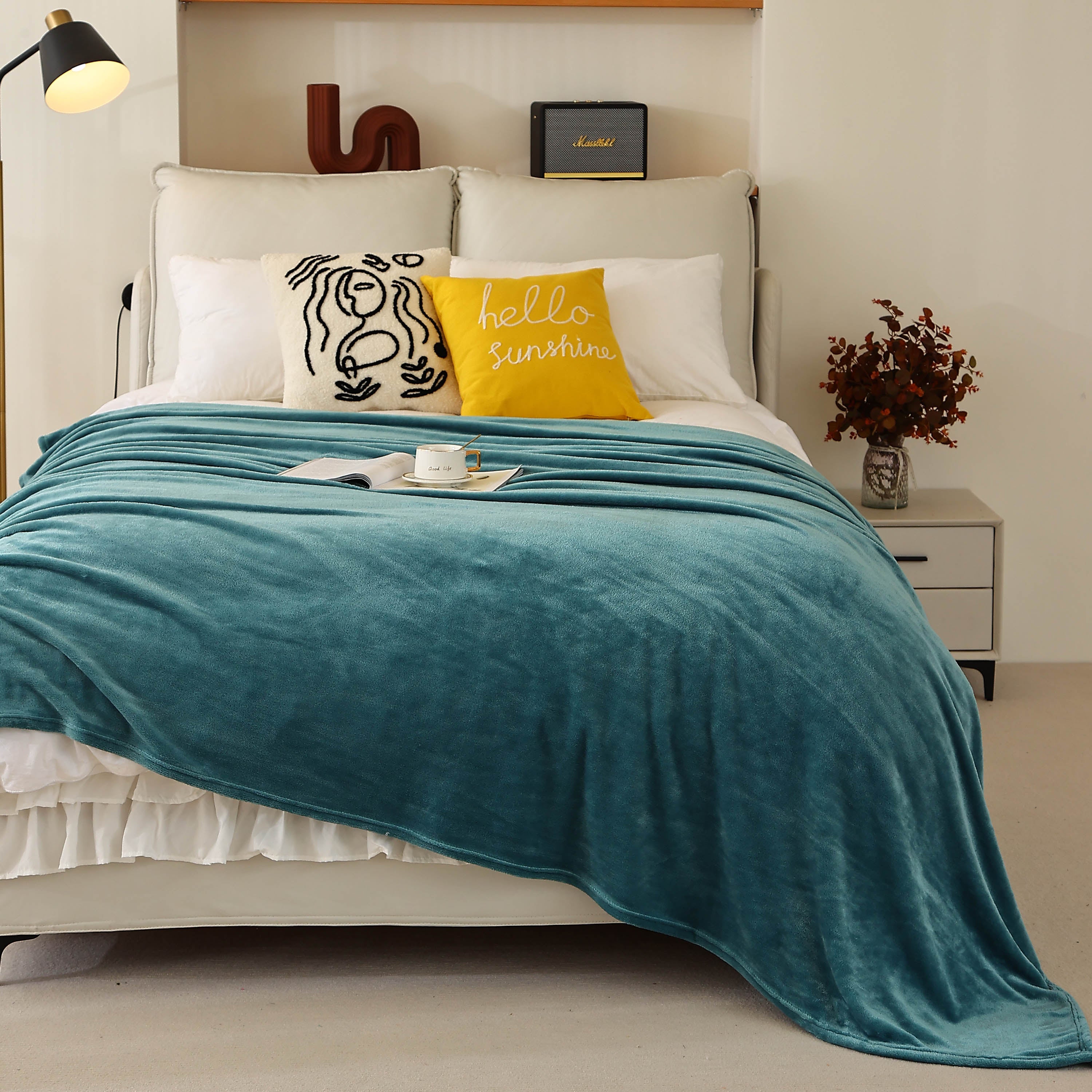 King Size Flannel Fleece Throw Blanket 240GSM Soft Lightweight Plush Cozy Bed Blanket 102 x 90 Inches