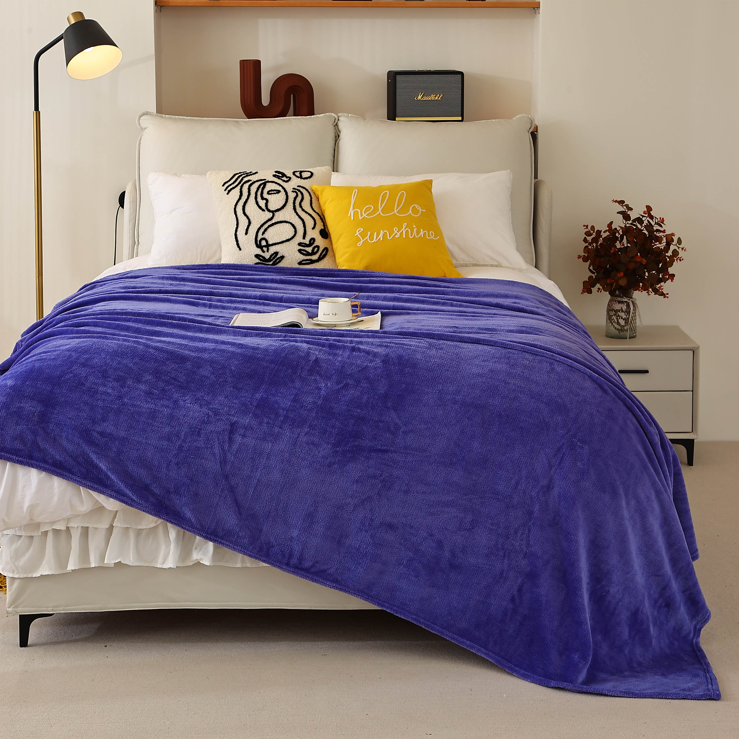 King Size Flannel Fleece Throw Blanket 240GSM Soft Lightweight Plush Cozy Bed Blanket 102 x 90 Inches