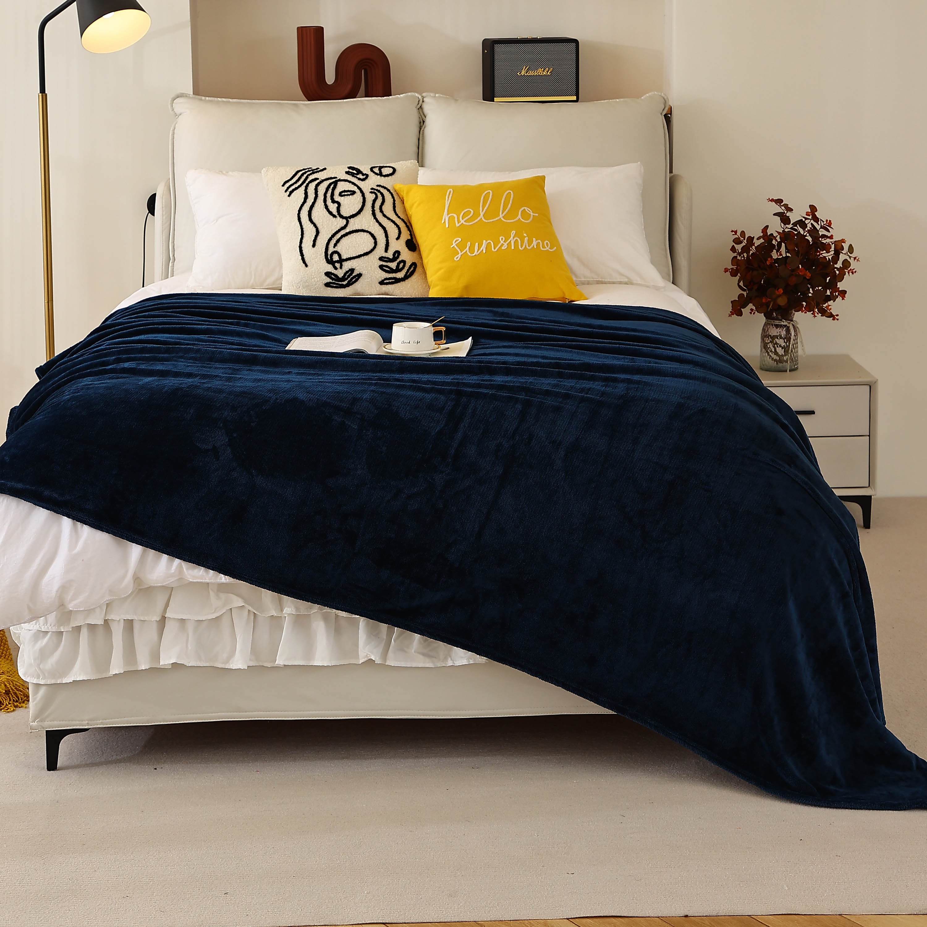 King Size Flannel Fleece Throw Blanket 240GSM Soft Lightweight Plush Cozy Bed Blanket 102 x 90 Inches