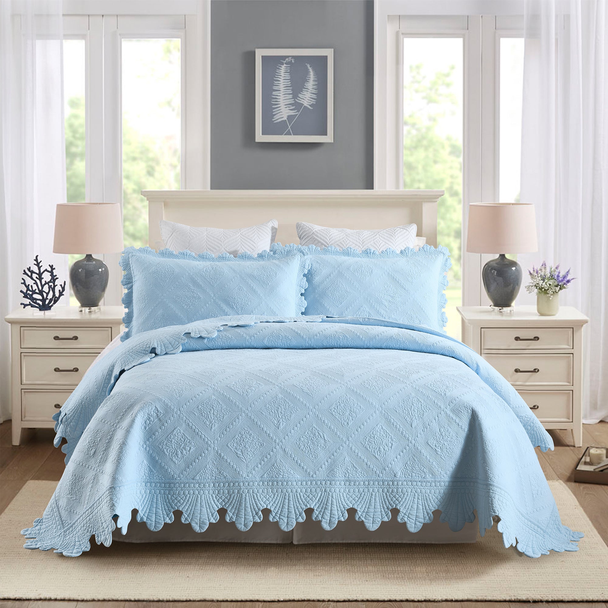 3 Piece 100% Cotton Oversized Lightweight Quilt Bedspread Set TK