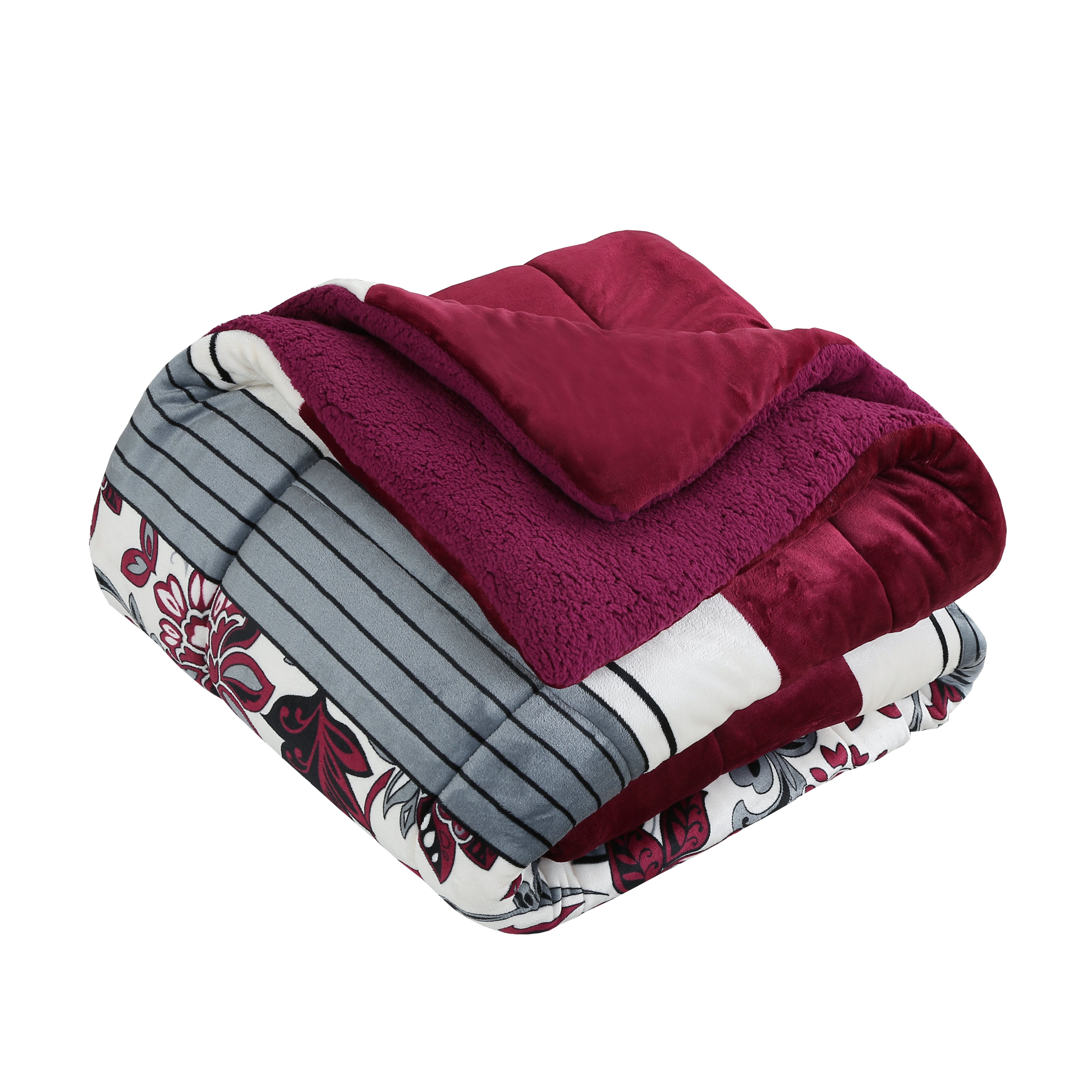 3 Piece Plush Sherpa Comforter Set – Soft Floral Velvet