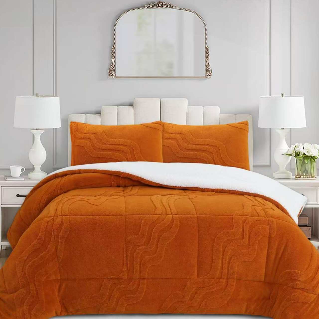 Luxury 3 Piece Wave Jacquard Plush Comforter Set MEW