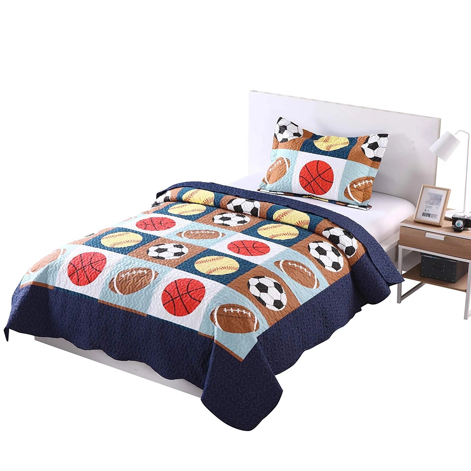 2/3 Piece Kids Sports Quilt Set, Football Basketball Bedspread for Boys Teens