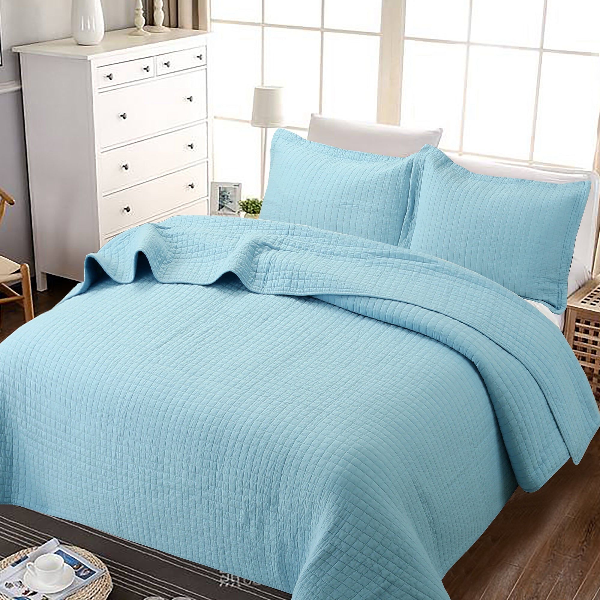 3 Piece 100% Cotton Quilt Set, Lightweight Quilted Bedspread