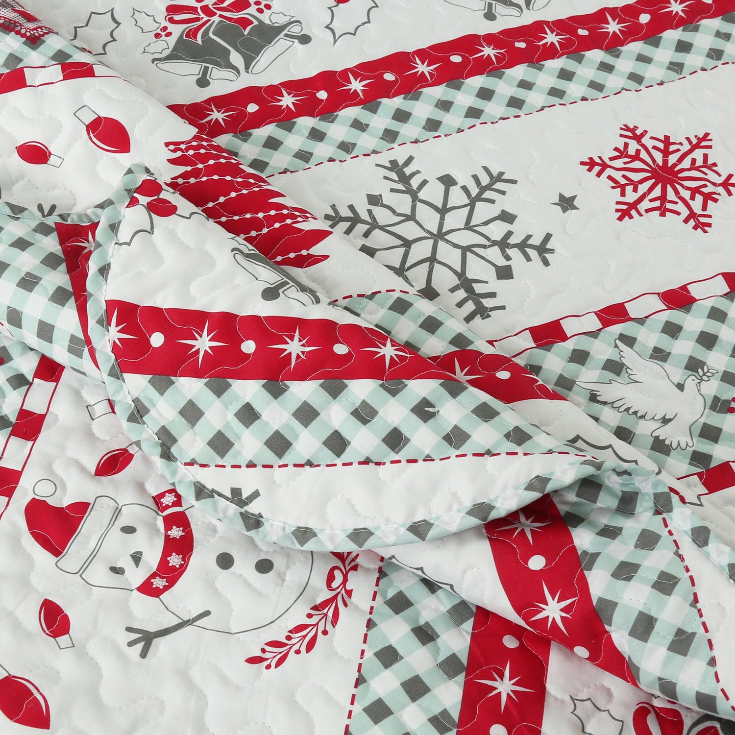 3 Piece Christmas Quilt Set, Snowflake Christmas Tree Bedspread C89