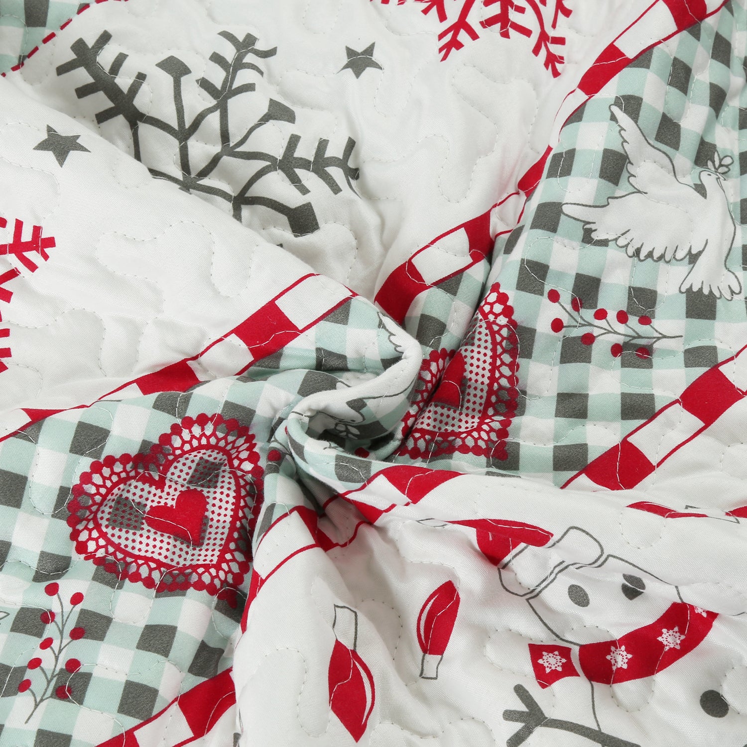 3 Piece Christmas Quilt Set, Snowflake Christmas Tree Bedspread C89