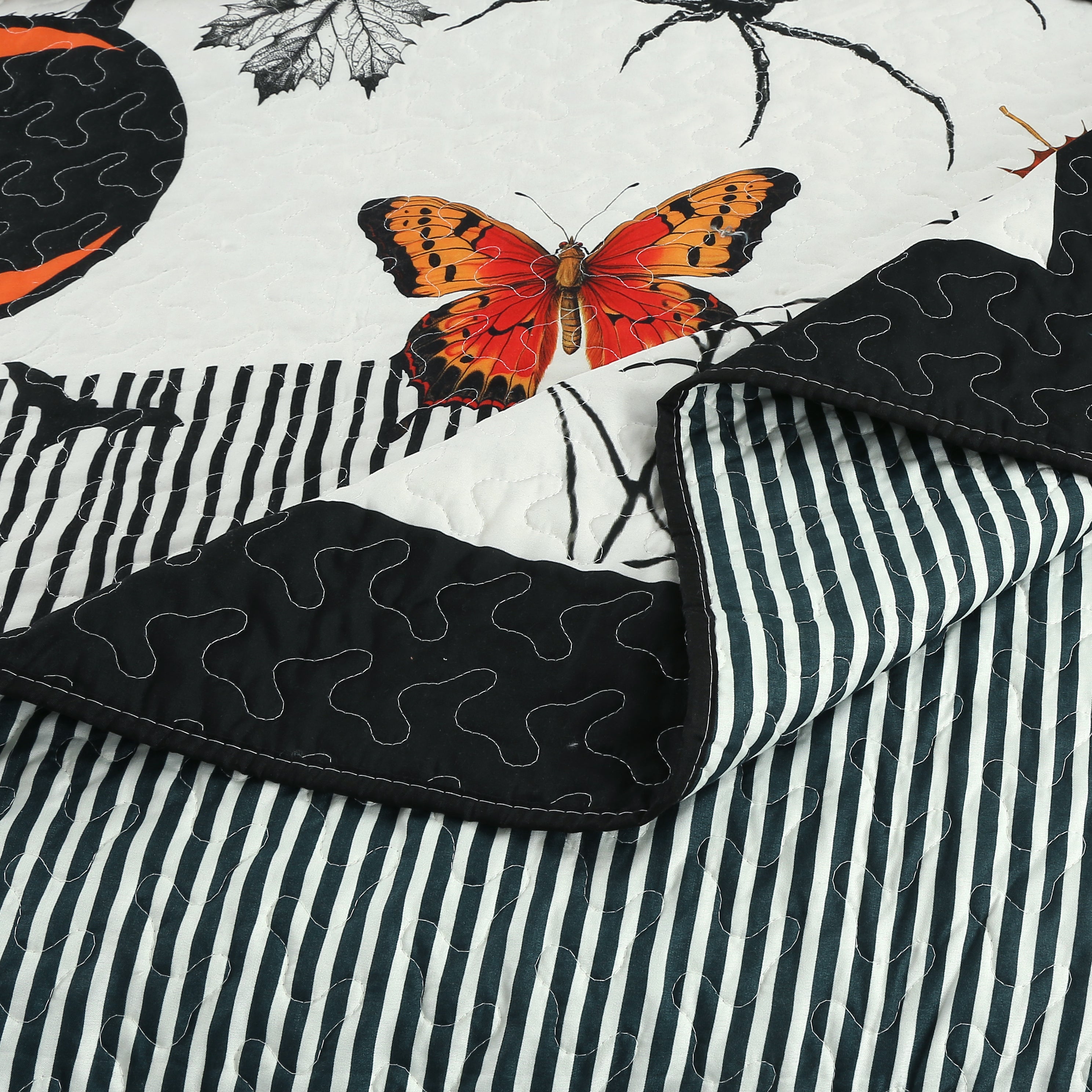 3 Piece Halloween Quilt Set - Skull & Pumpkin Print Bedspread ME500