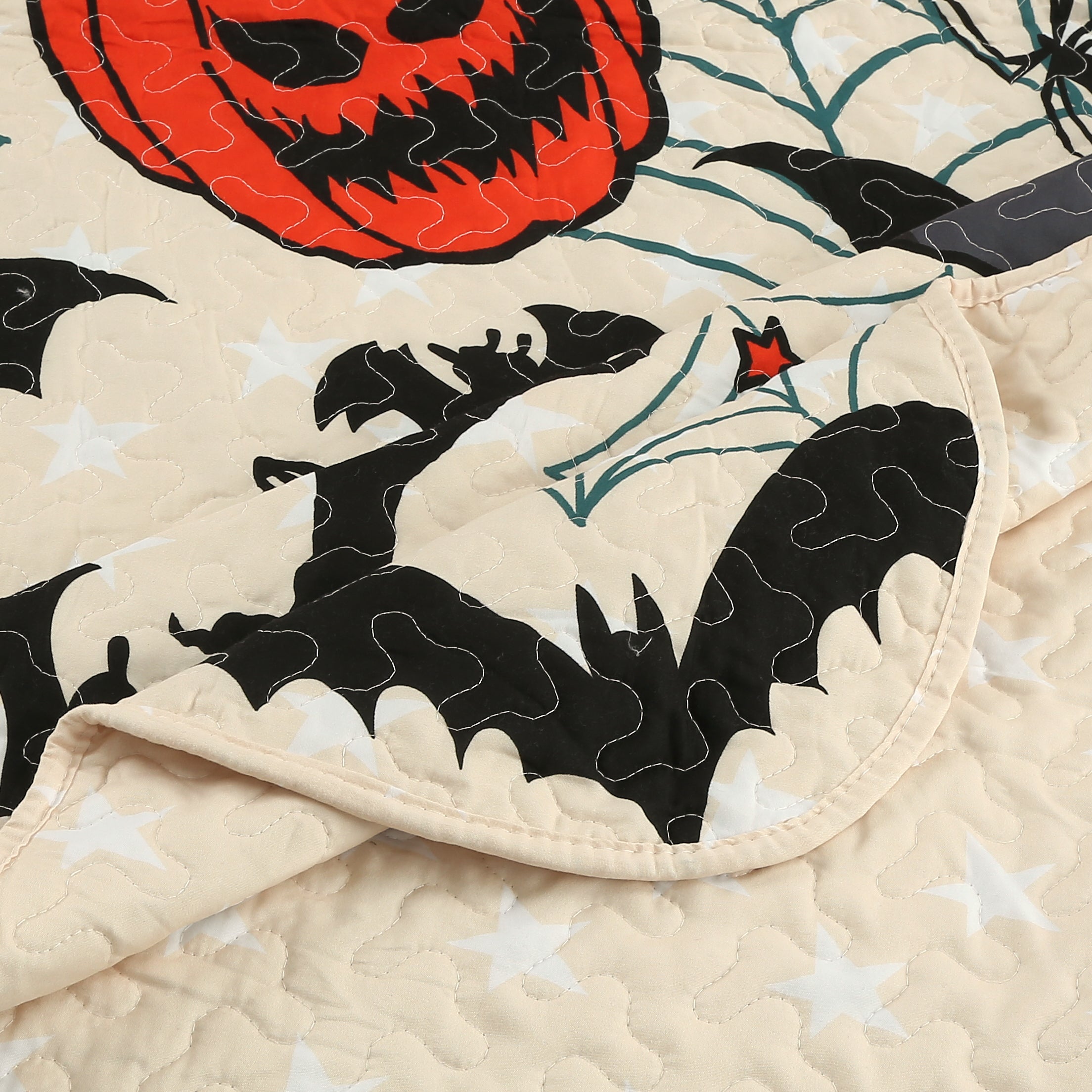 3 Piece Halloween Quilt Set - Pumpkin & Bat Print Bedspread ME503