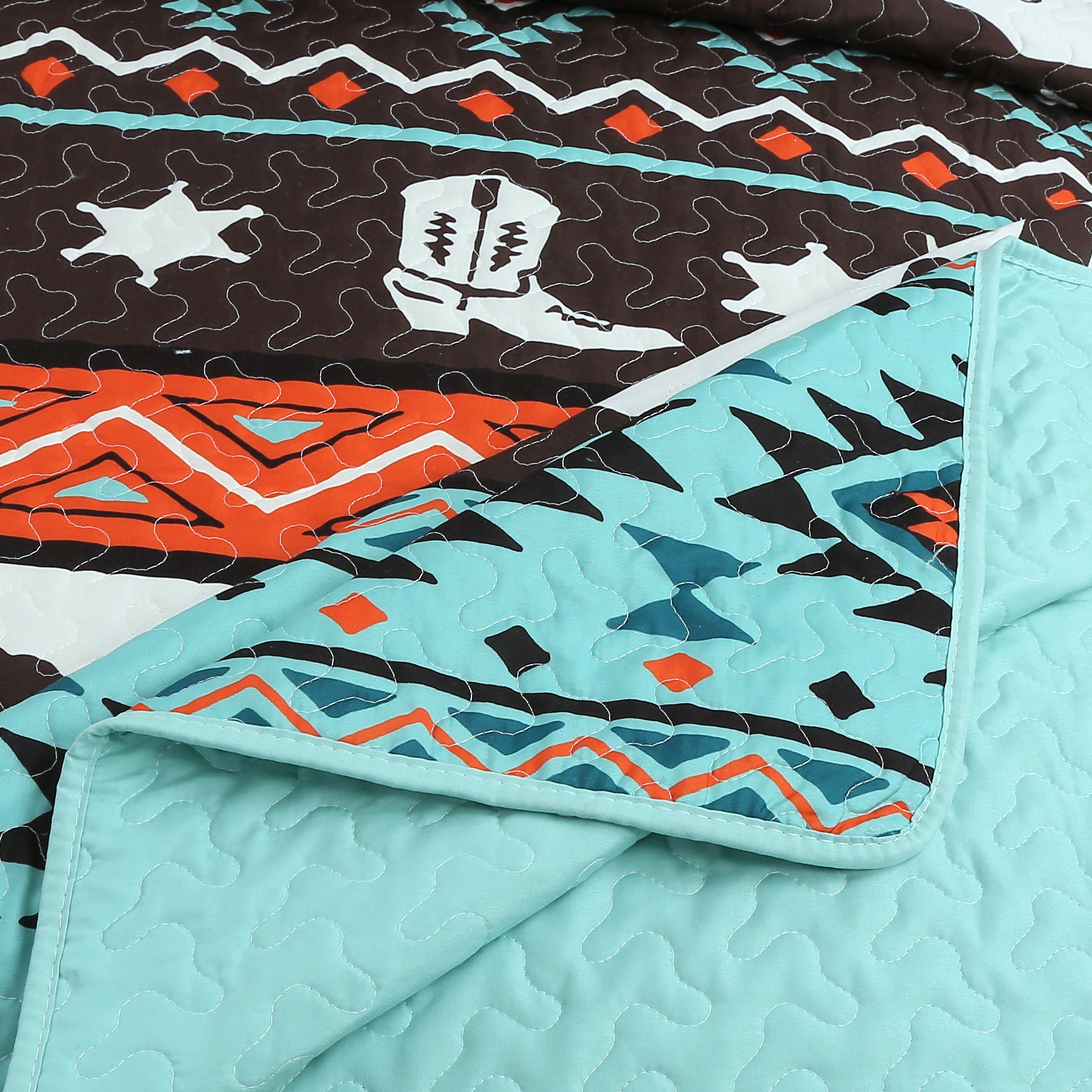 3 Piece Southwestern Cowboy Quilt Set - Western Horse Bedspread ME501