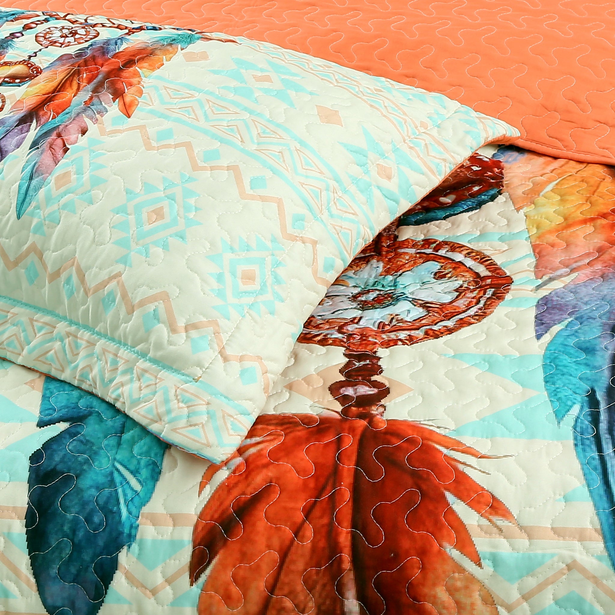 3 Piece Dream Catcher Quilt Bedspread Set - Soft and Stylish Dreamcatcher and Feather Design ME502
