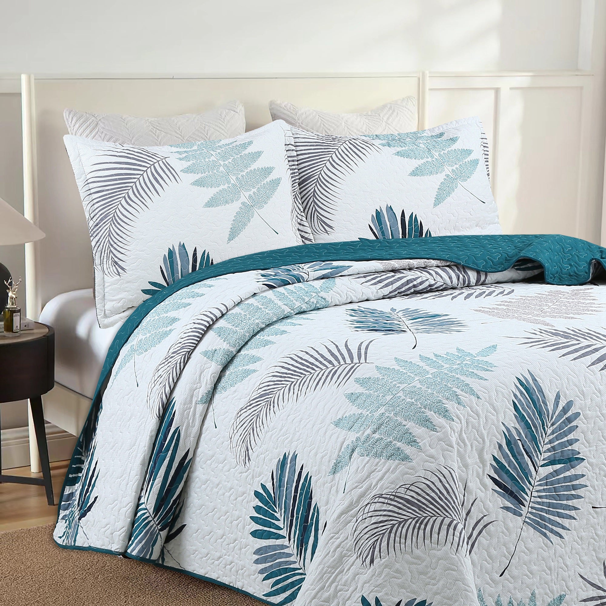 3 Piece Printed Leaf Quilt Set Lightweight Bedspread Set ME507