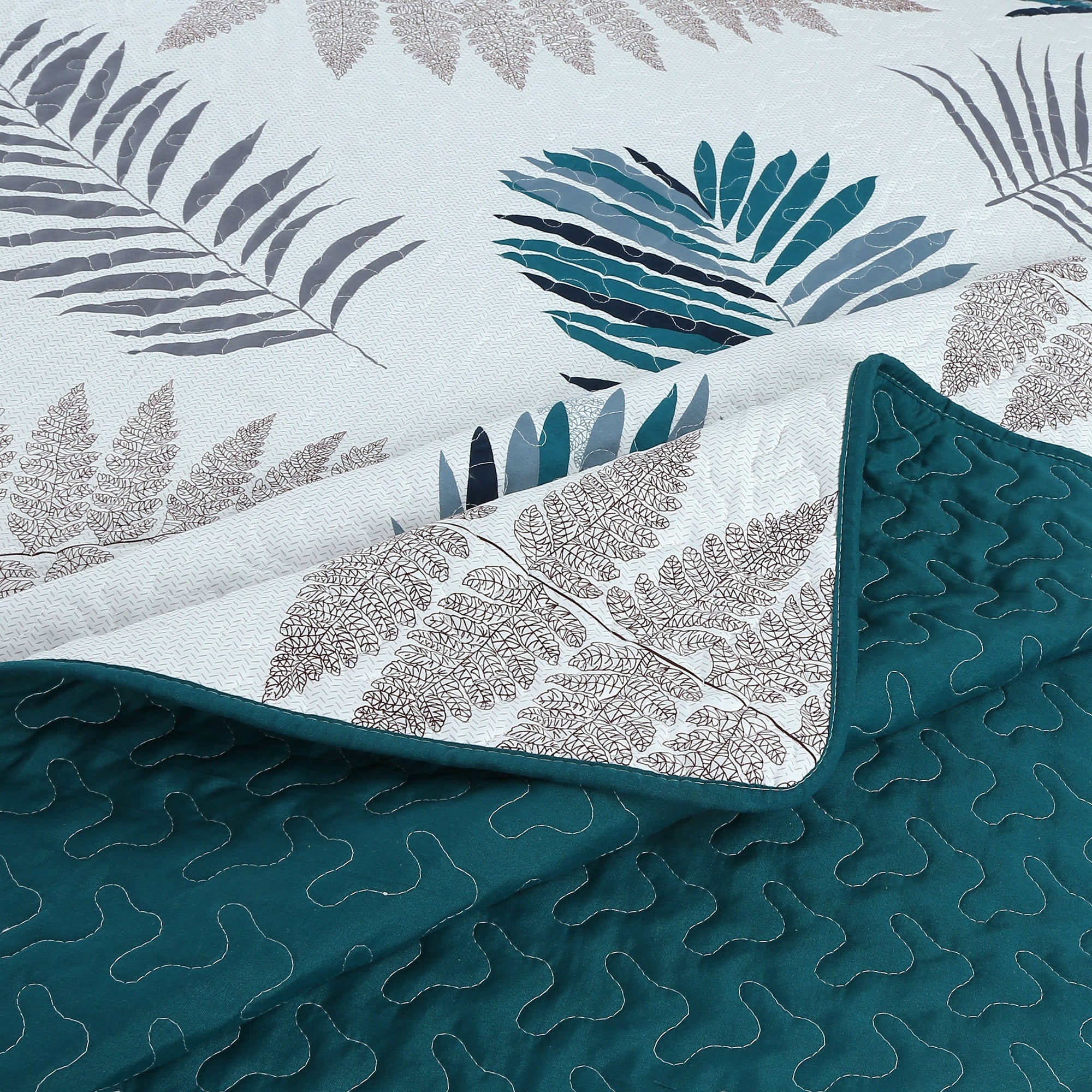 3 Piece Printed Leaf Quilt Set Lightweight Bedspread Set ME507