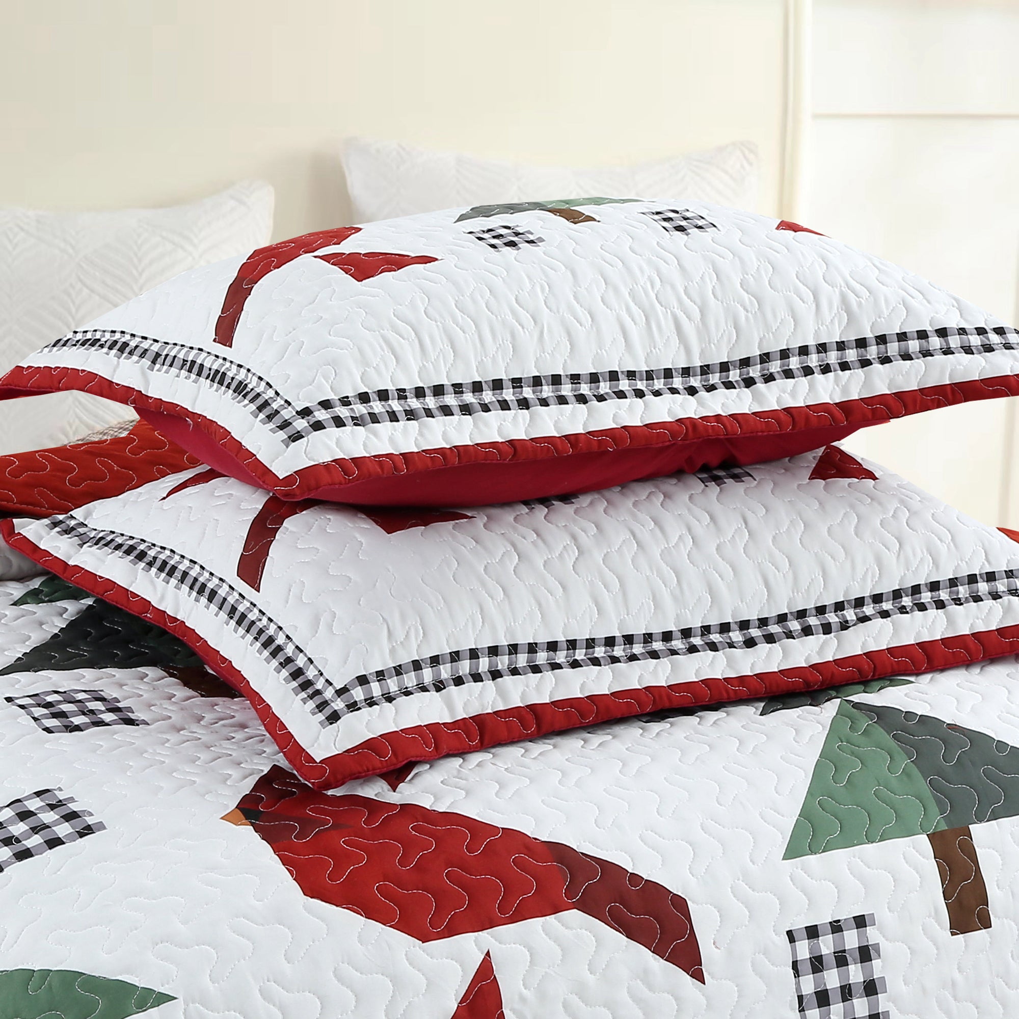 3 Pcs Winter Red Cardinals Christmas Quilt Bedspread Set ME509