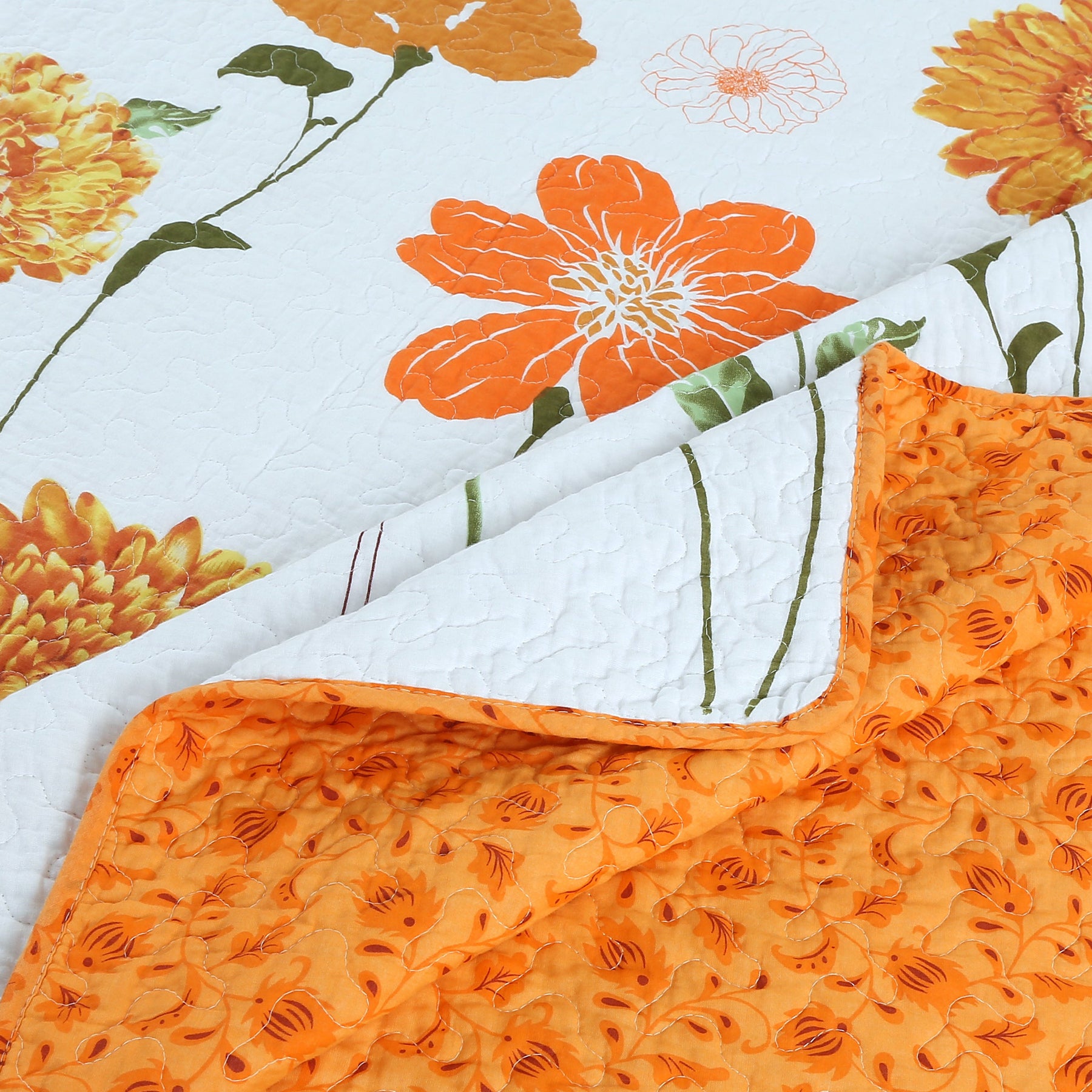 3 Piece 100% Cotton Botanical Floral Quilt Set – Lightweight Reversible Bedspread ME508