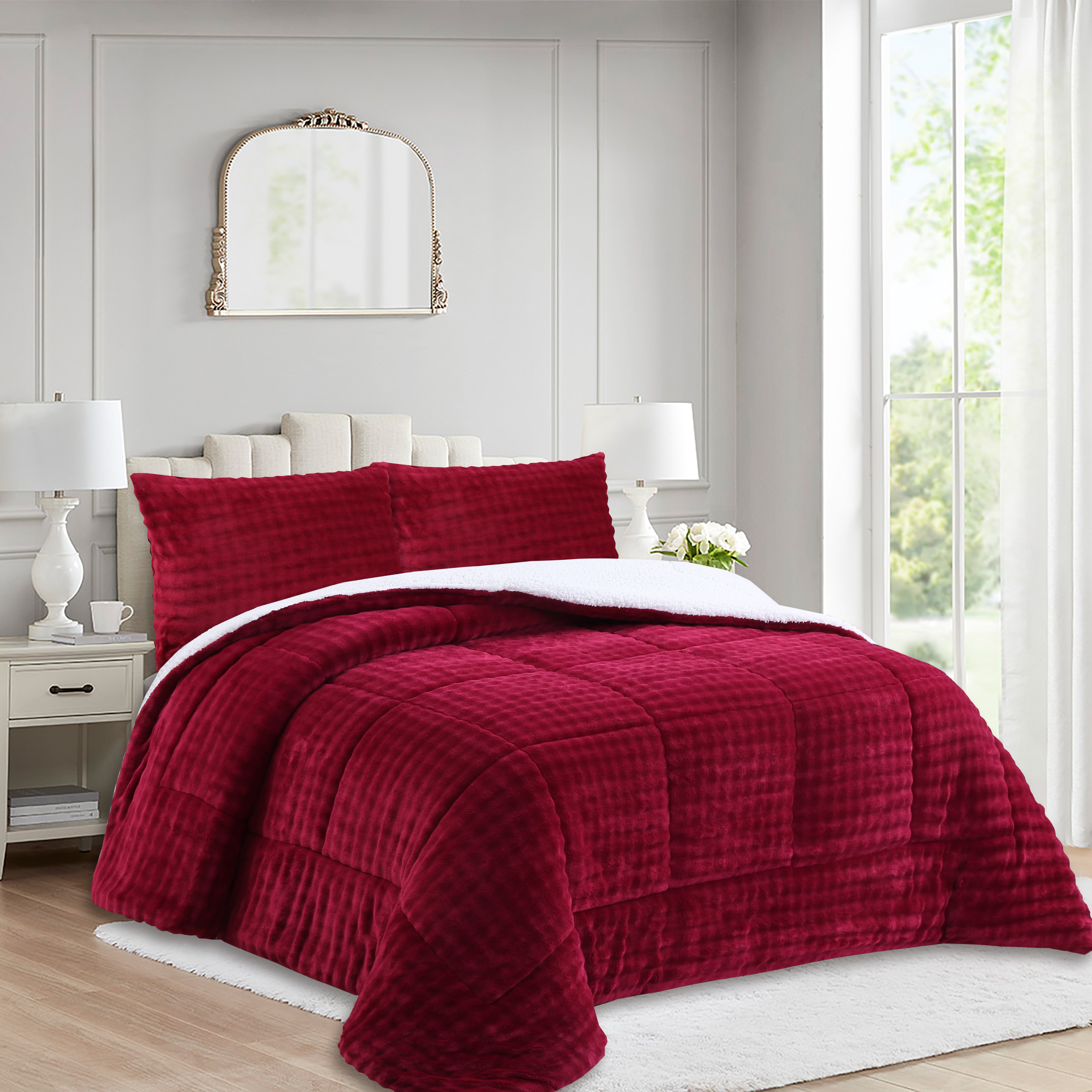 3 Piece Plush Flannel Comforter Set – Soft Bubble Velvet