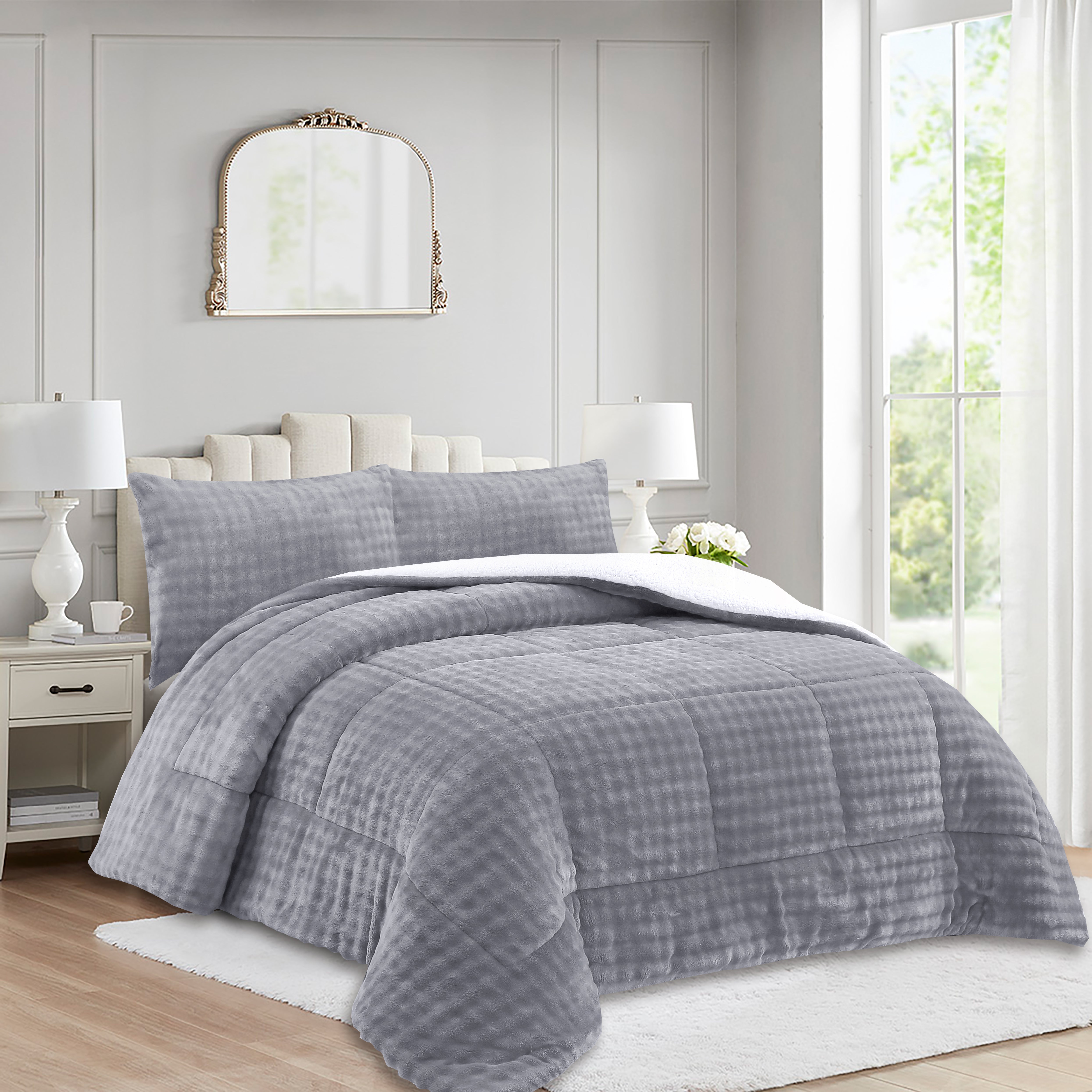 3 Piece Plush Flannel Comforter Set – Soft Bubble Velvet