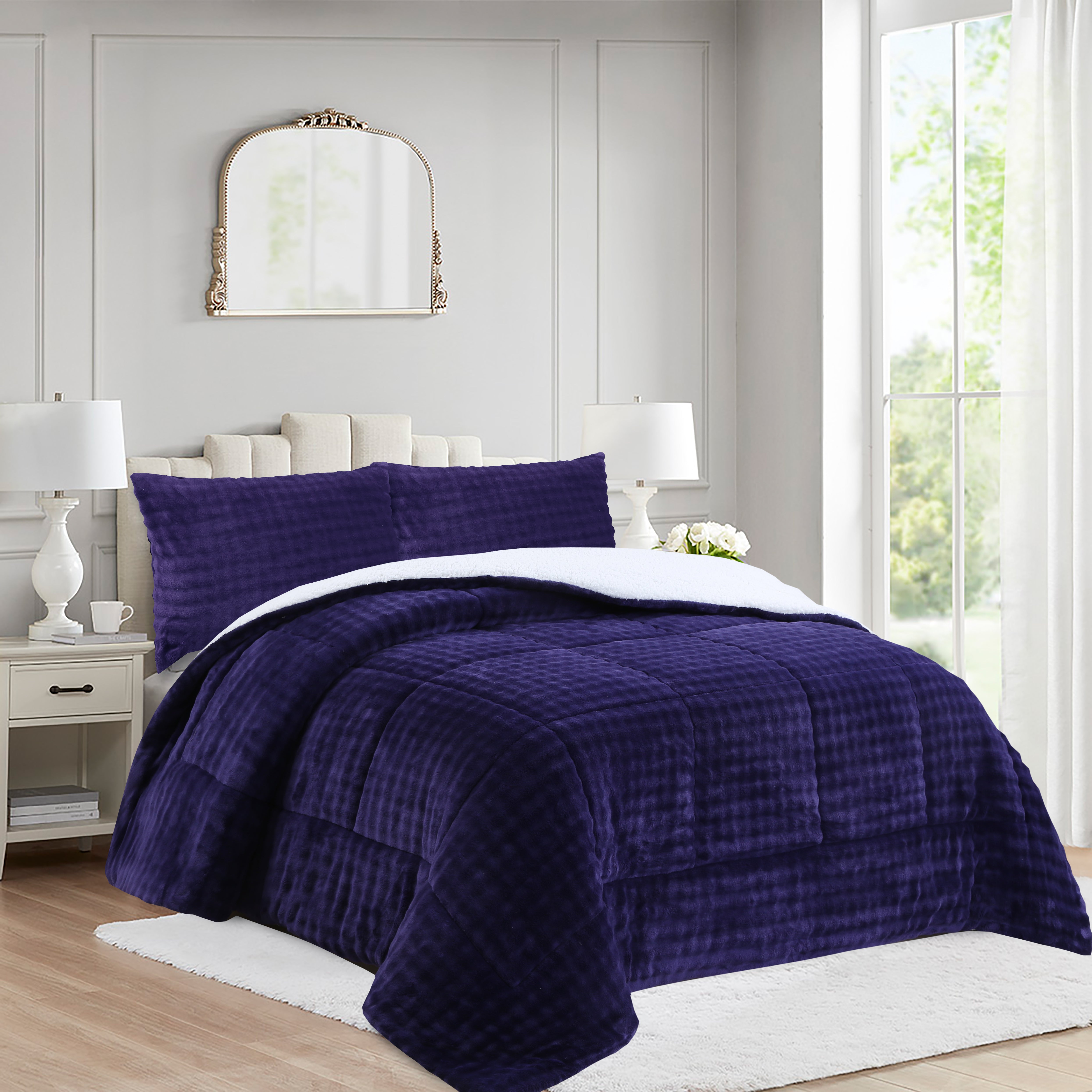 3 Piece Plush Flannel Comforter Set – Soft Bubble Velvet