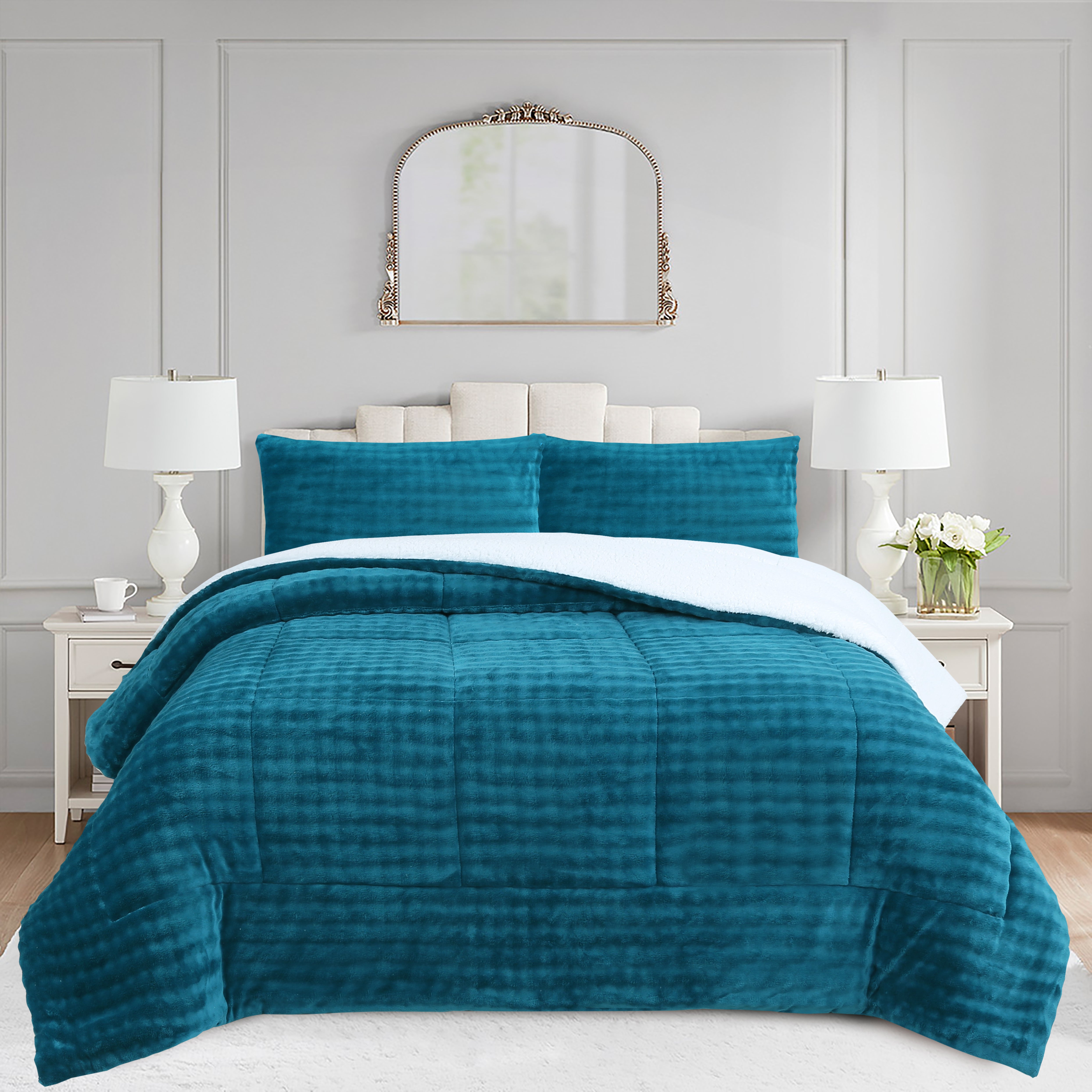 3 Piece Plush Flannel Comforter Set – Soft Bubble Velvet