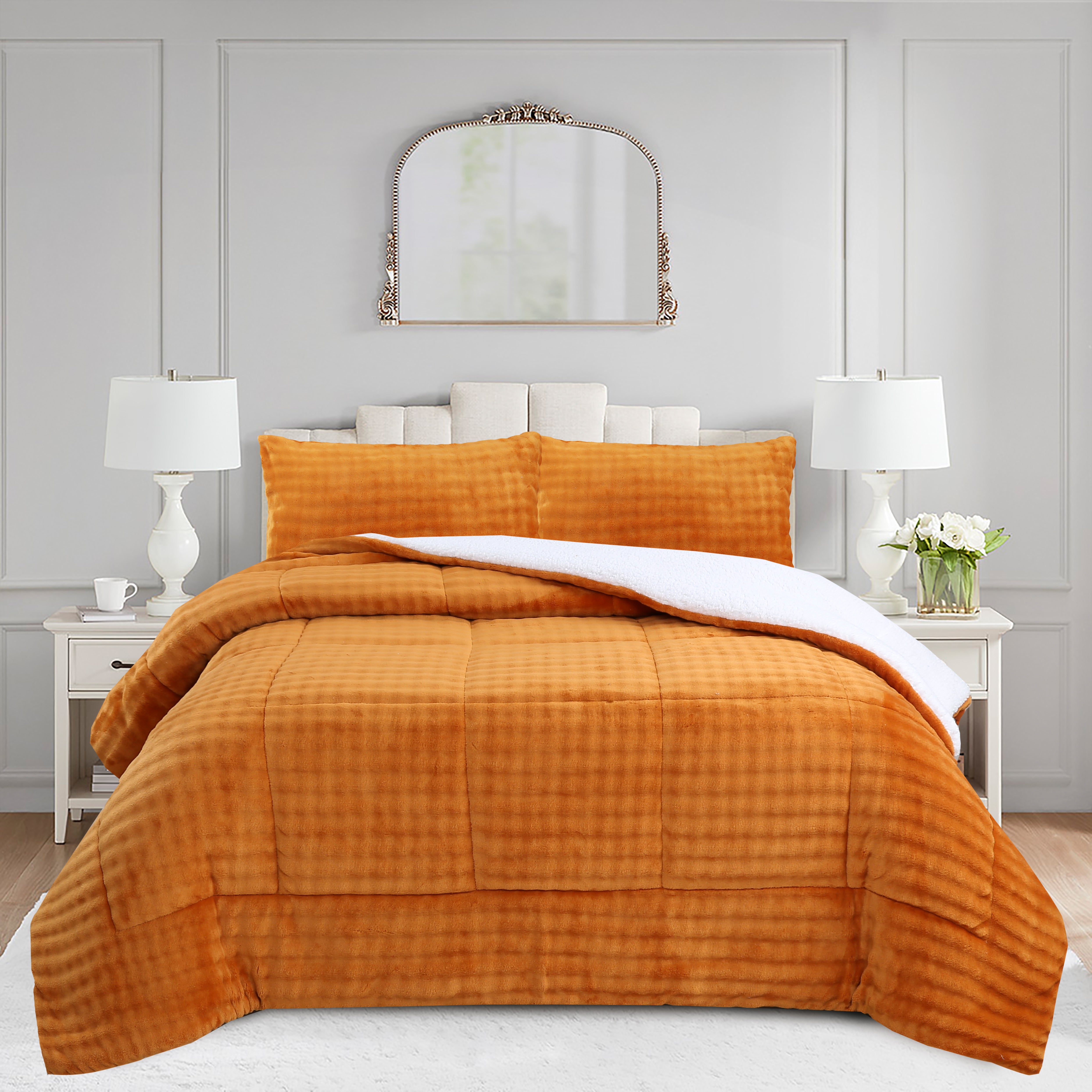 3 Piece Plush Flannel Comforter Set – Soft Bubble Velvet