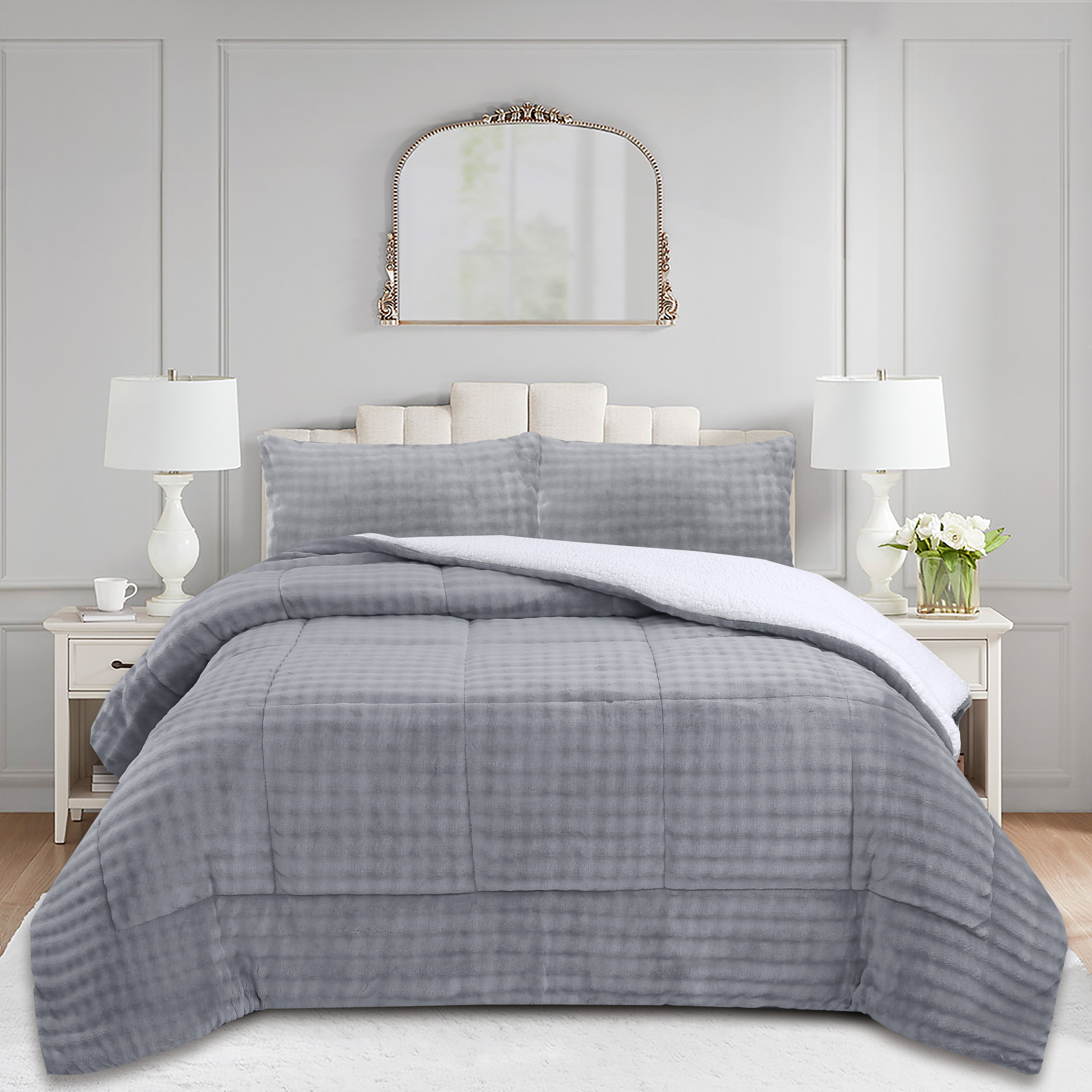 3 Piece Plush Flannel Comforter Set – Soft Bubble Velvet