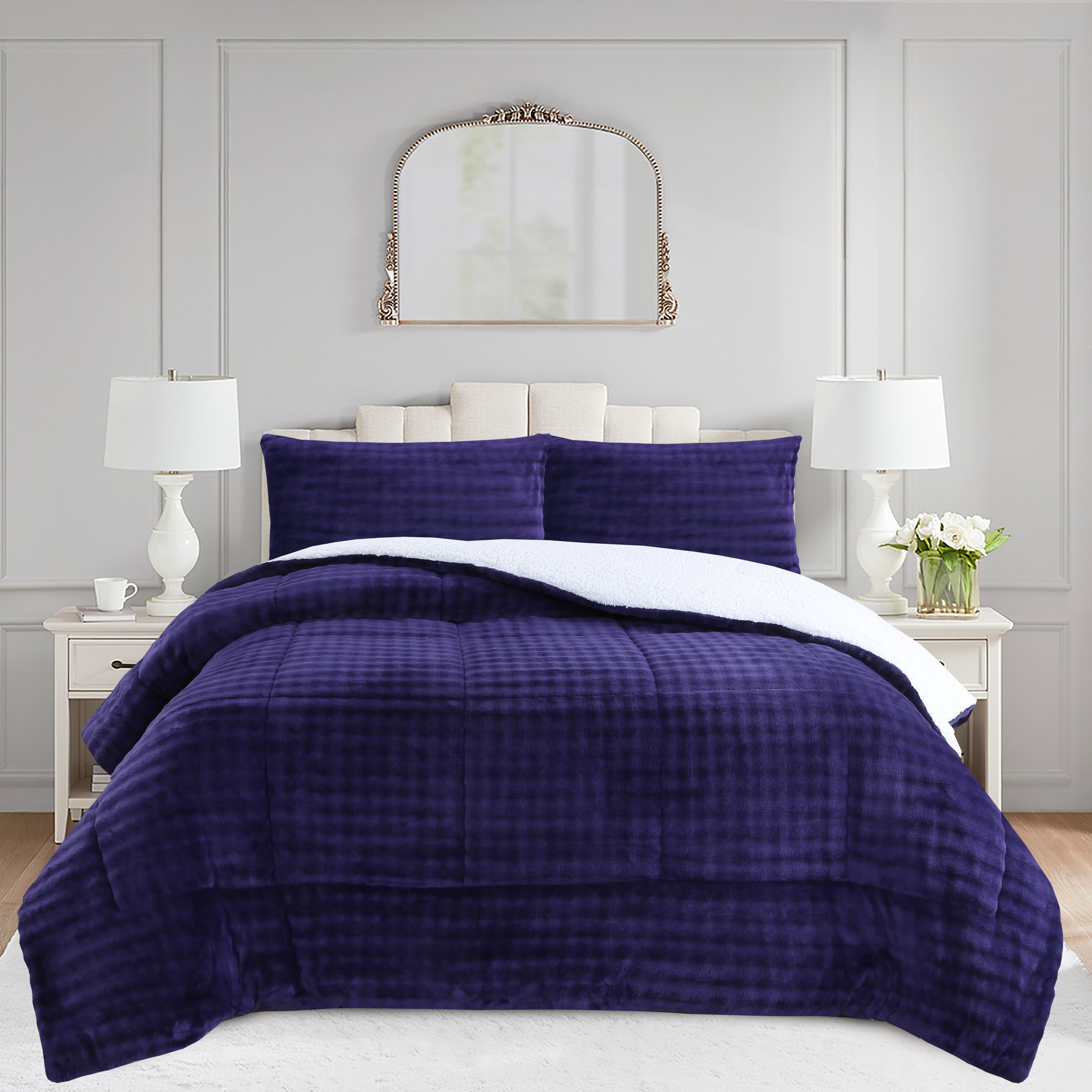 3 Piece Plush Flannel Comforter Set – Soft Bubble Velvet