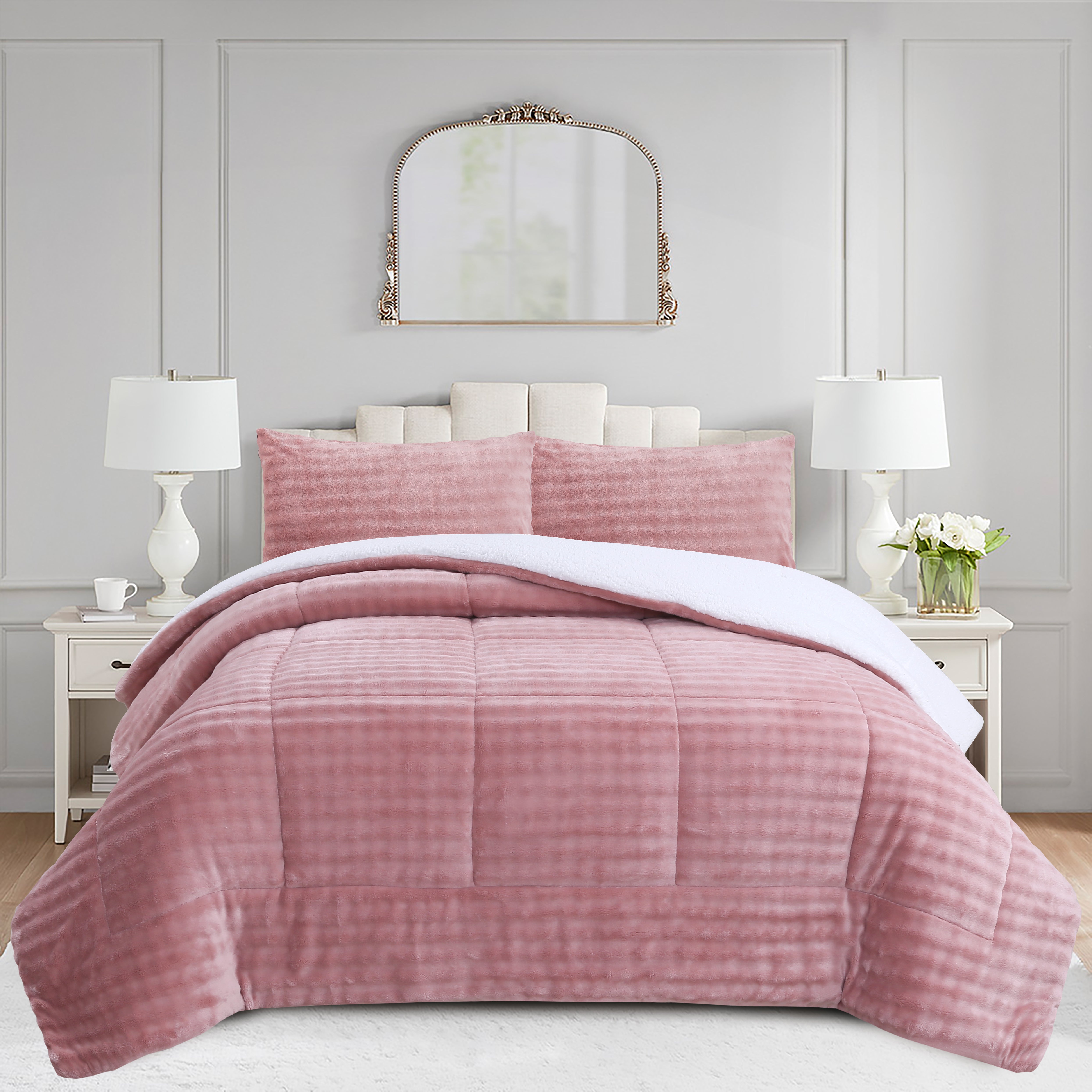 3 Piece Plush Flannel Comforter Set – Soft Bubble Velvet