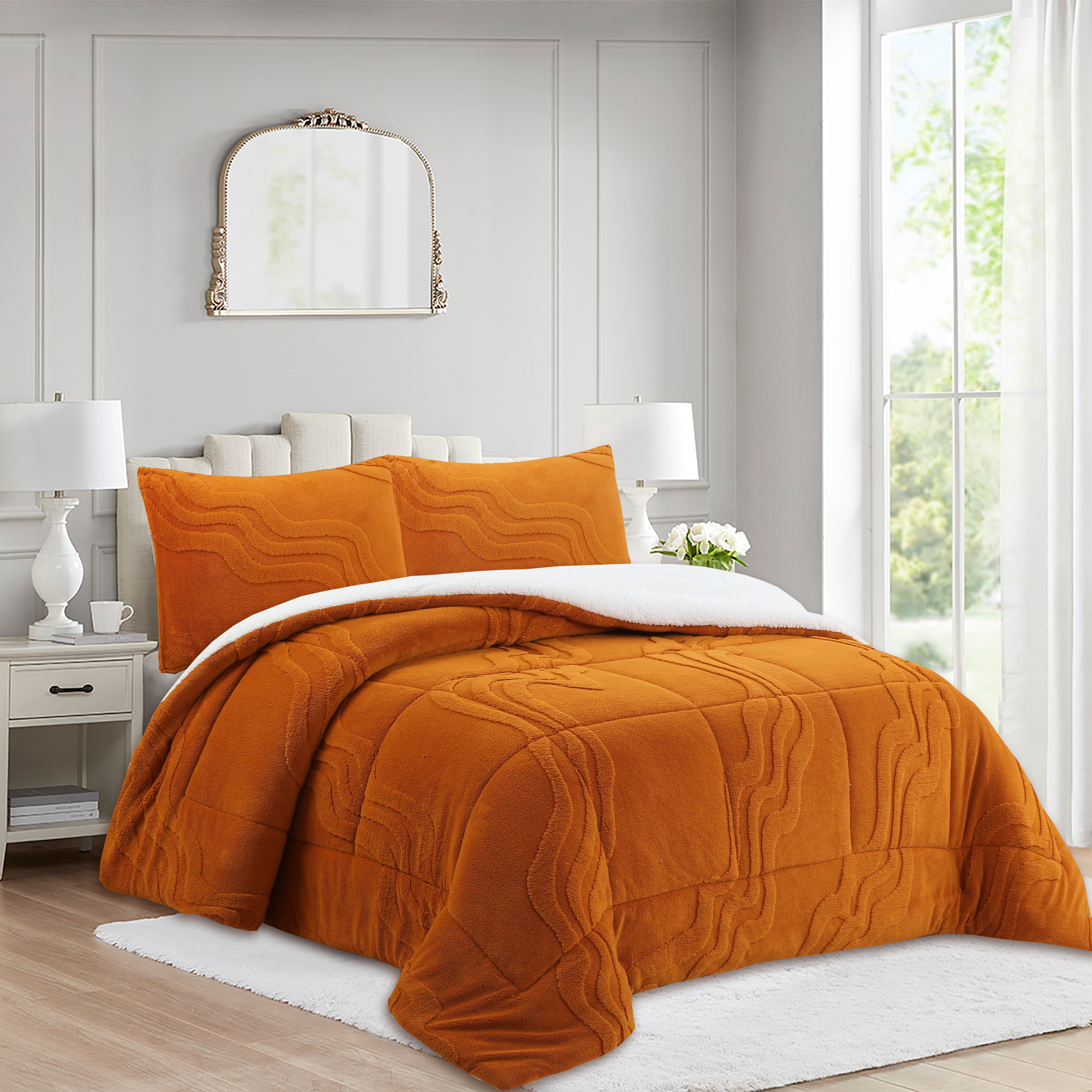 Luxury 3 Piece Wave Jacquard Plush Comforter Set MEW