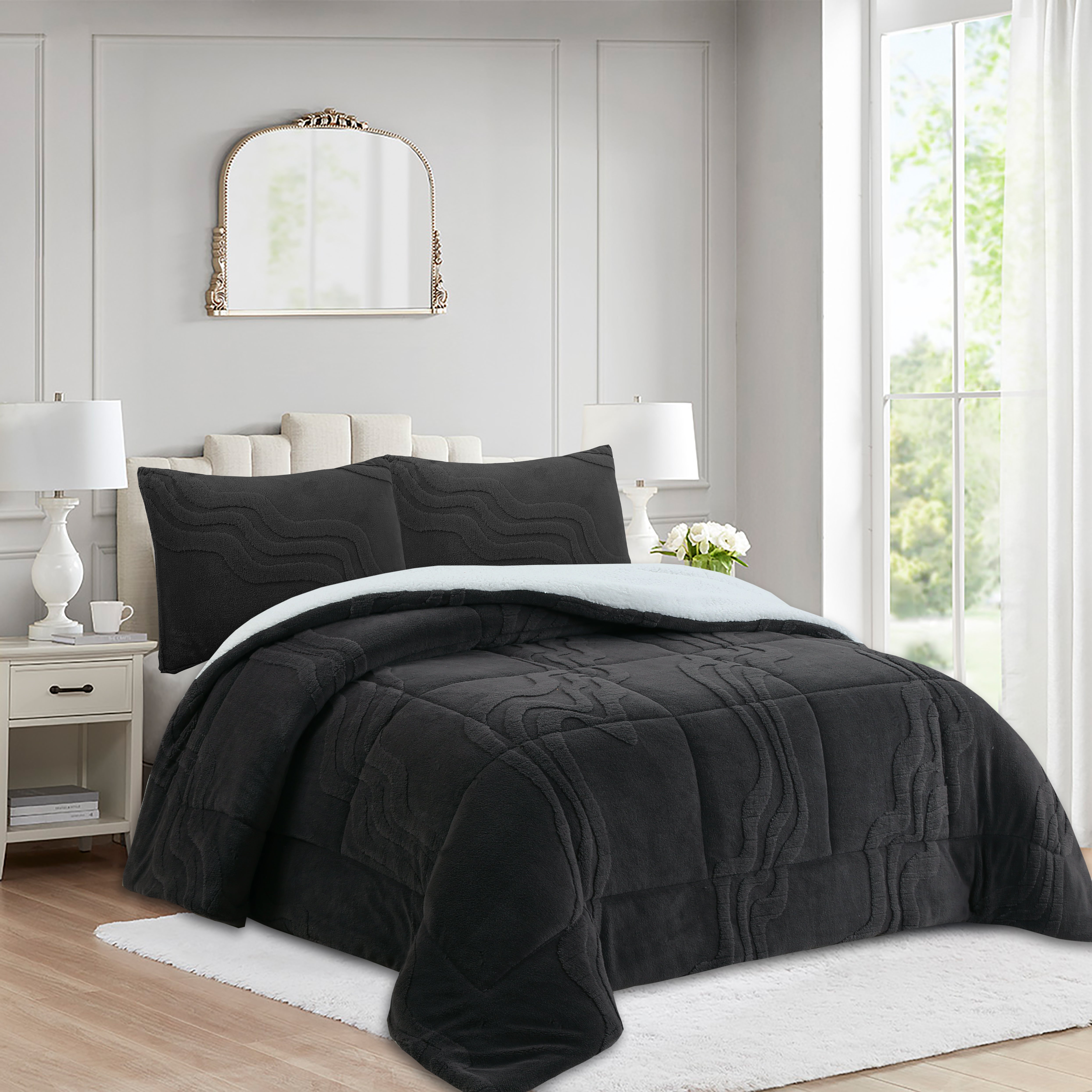 Luxury 3 Piece Wave Jacquard Plush Comforter Set MEW