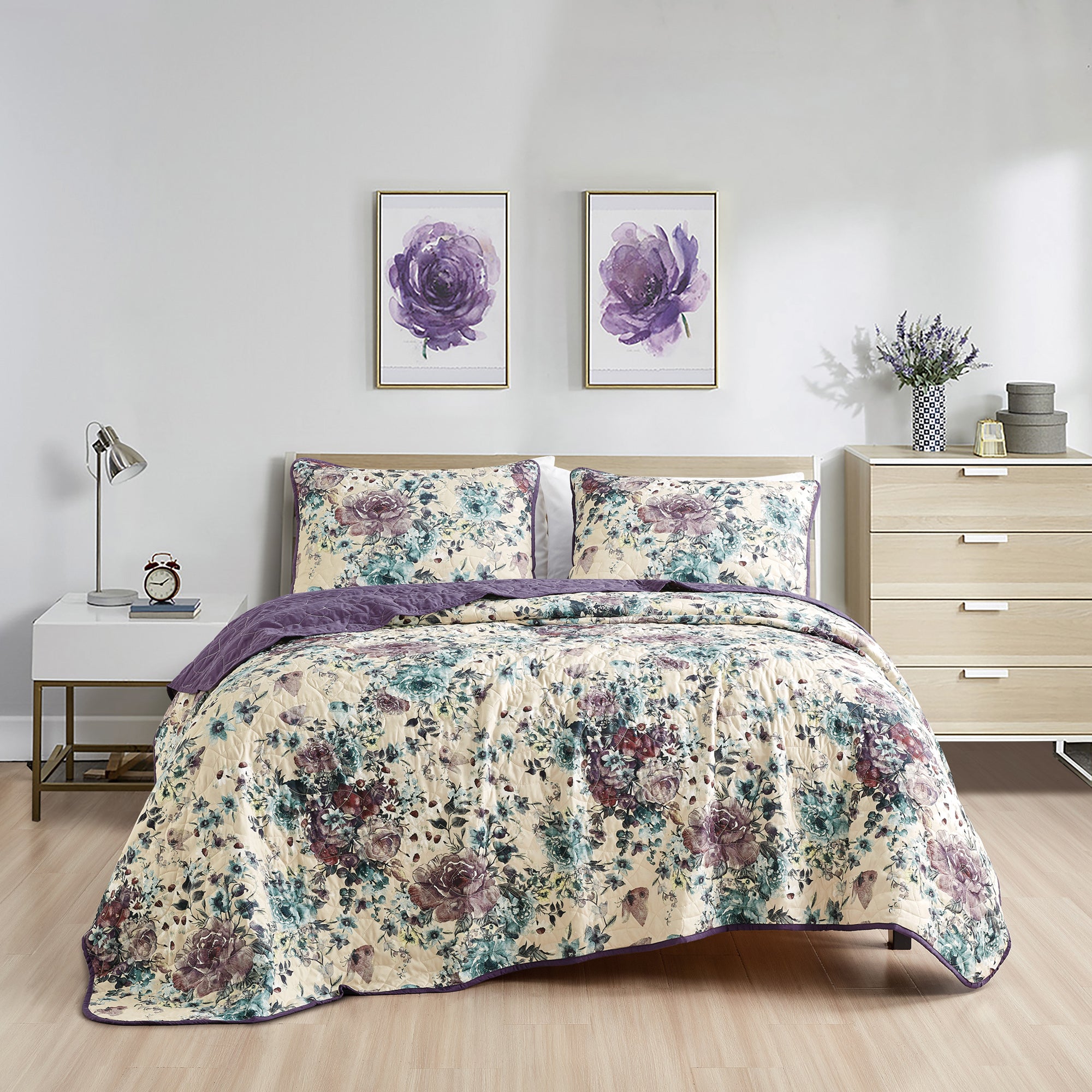3 Piece Printed Lightweight Quilt Bedspread Set Helie 22681