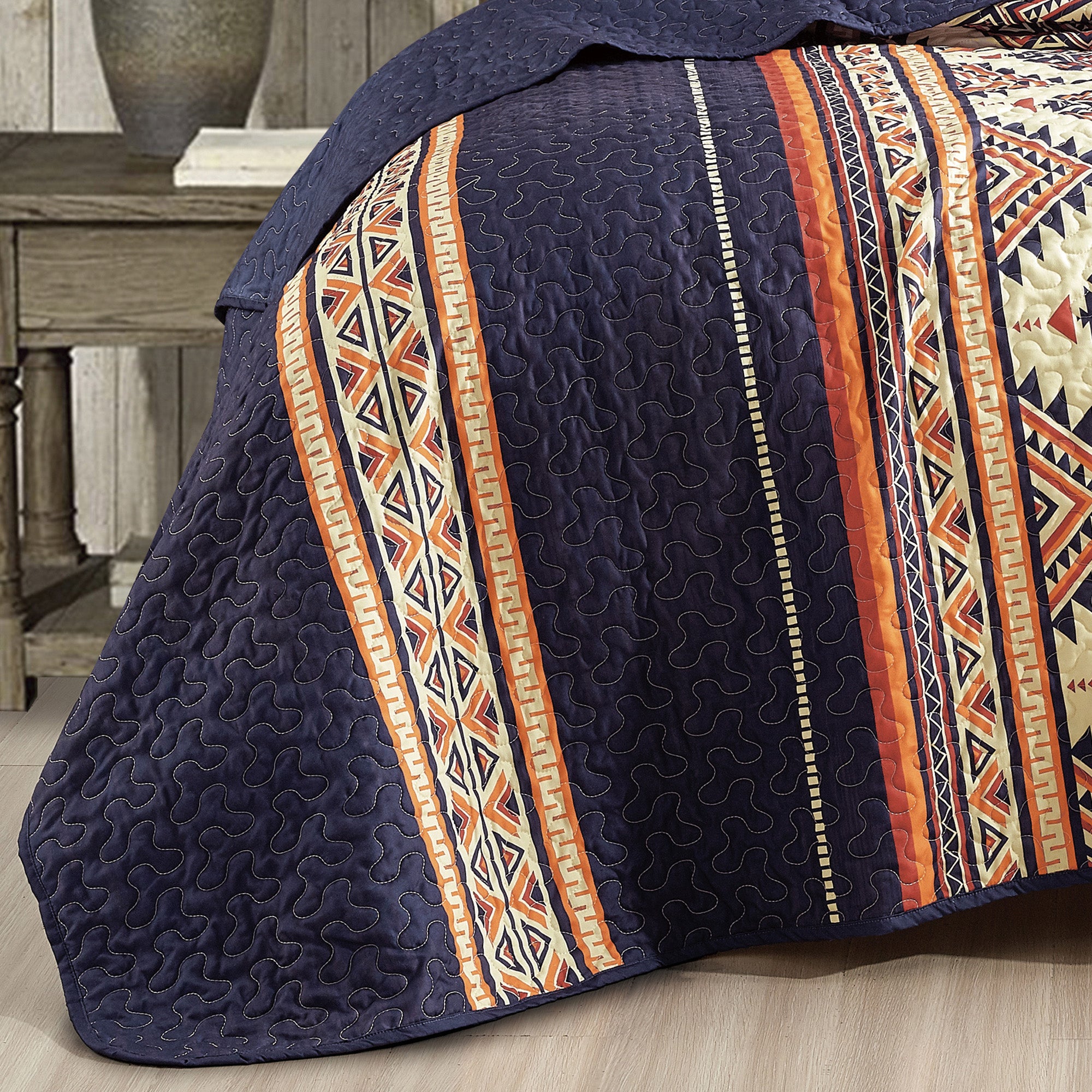 3-Piece Lightweight Soft Polyester Southwestern Style Geometric Quilt Bedspread Set JB22726