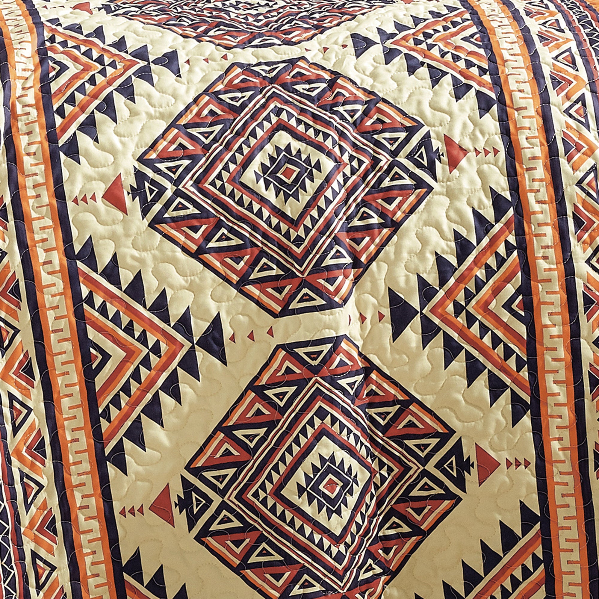 3-Piece Lightweight Soft Polyester Southwestern Style Geometric Quilt Bedspread Set JB22726