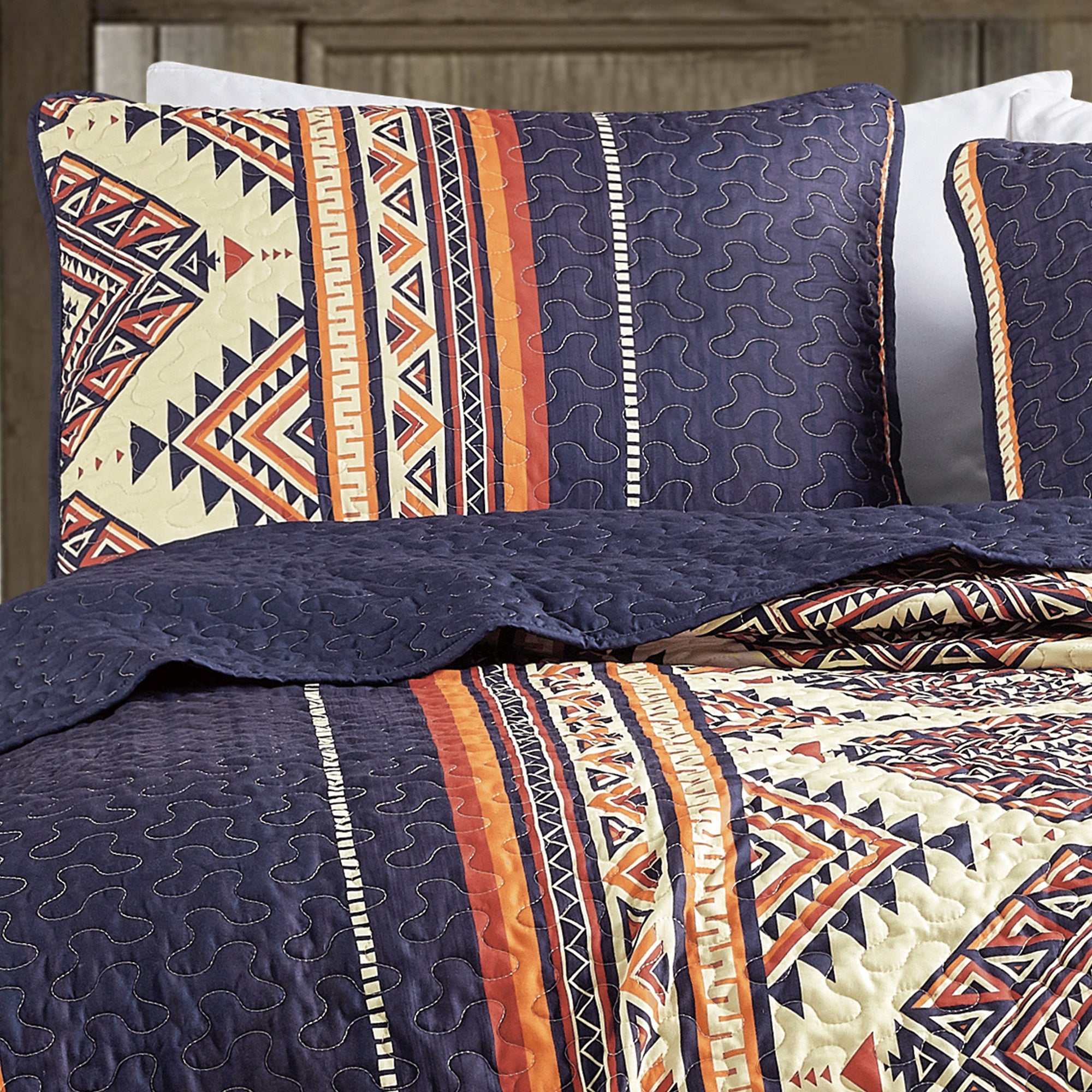 3-Piece Lightweight Soft Polyester Southwestern Style Geometric Quilt Bedspread Set JB22726