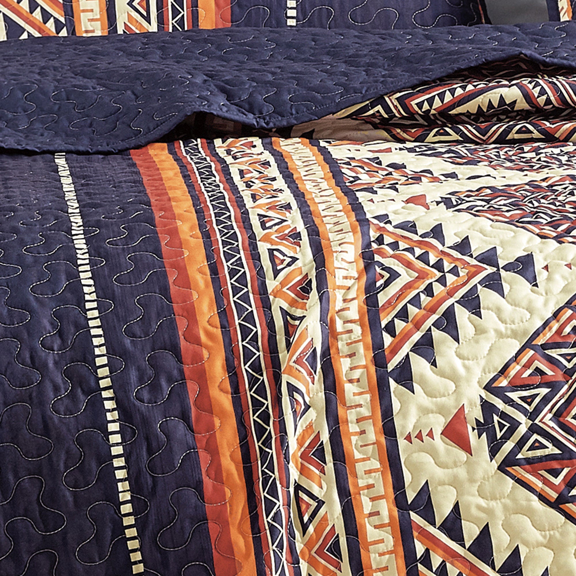3-Piece Lightweight Soft Polyester Southwestern Style Geometric Quilt Bedspread Set JB22726