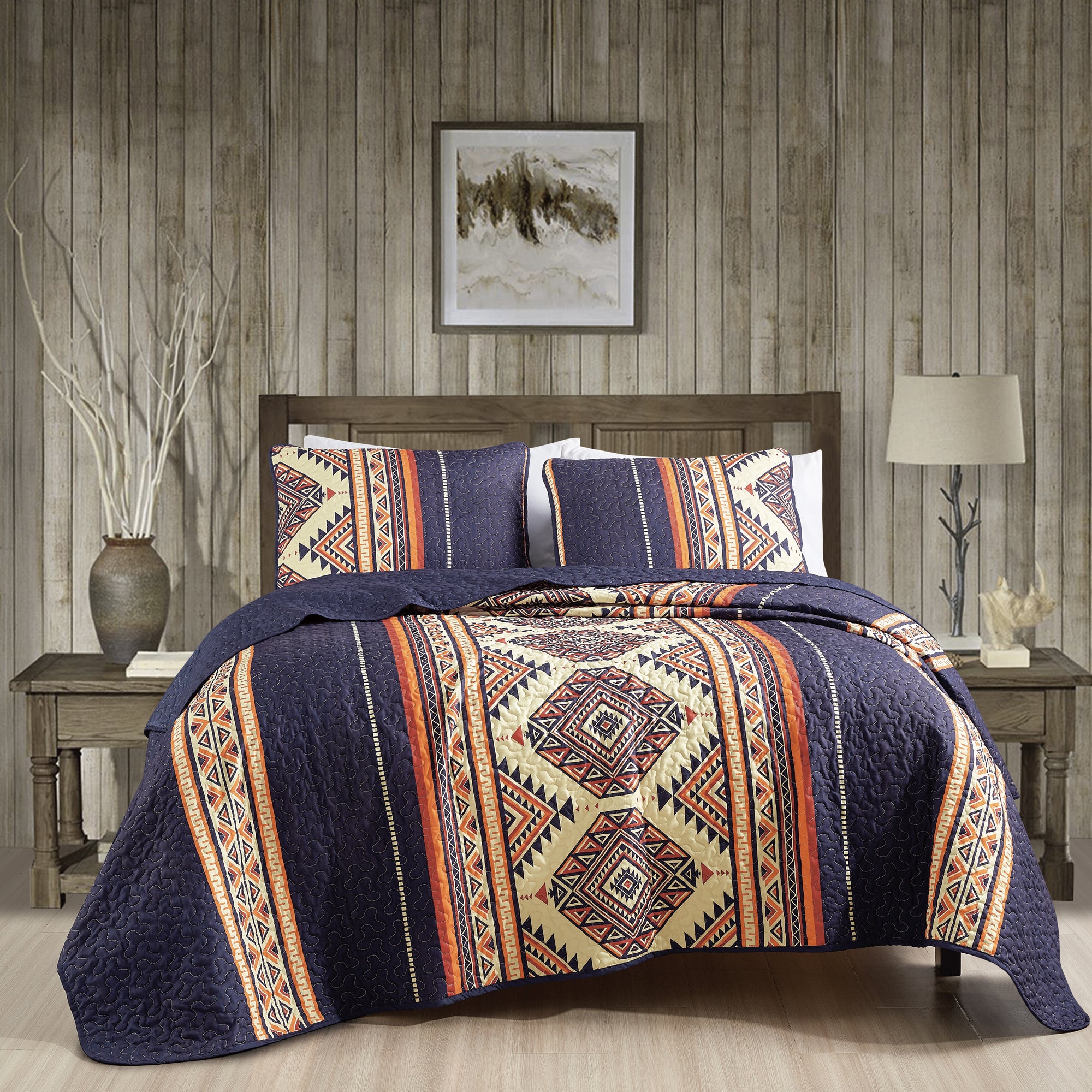 3 Piece Lightweight Soft Polyester Southwestern Geometric Quilt Set Bedspread JB22726