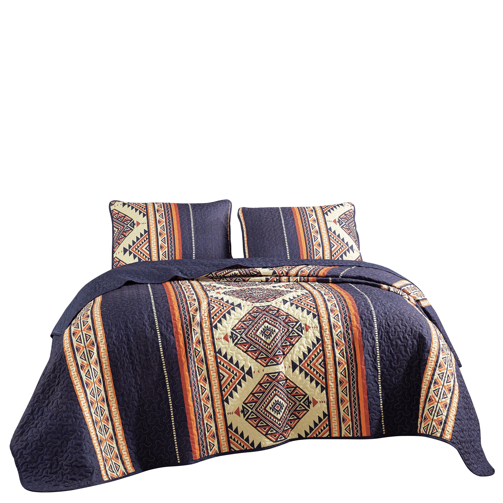 3-Piece Lightweight Soft Polyester Southwestern Style Geometric Quilt Bedspread Set JB22726
