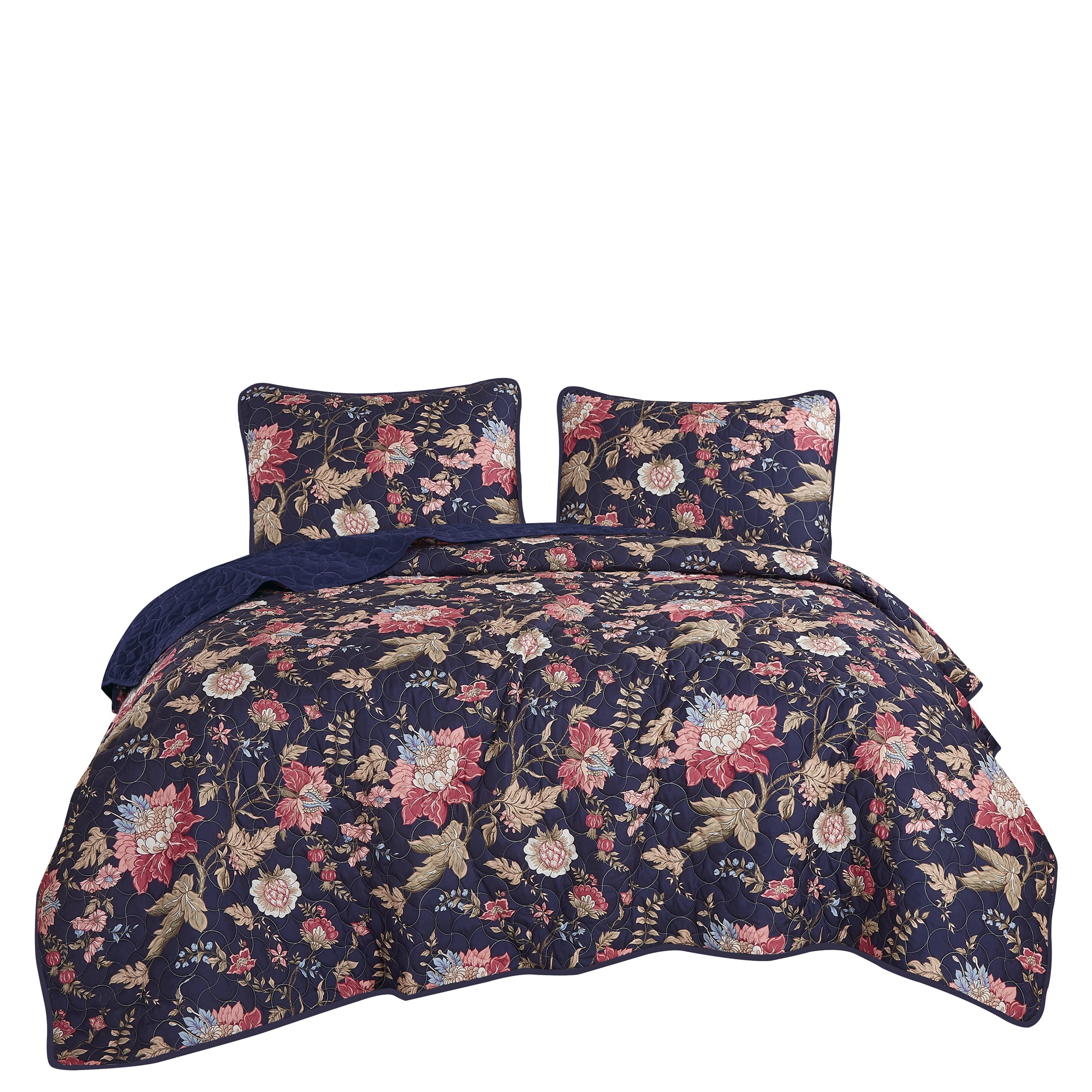3-Piece Elegant Polyester Vintage-Inspired Floral Quilt Bedspread Set JB22782