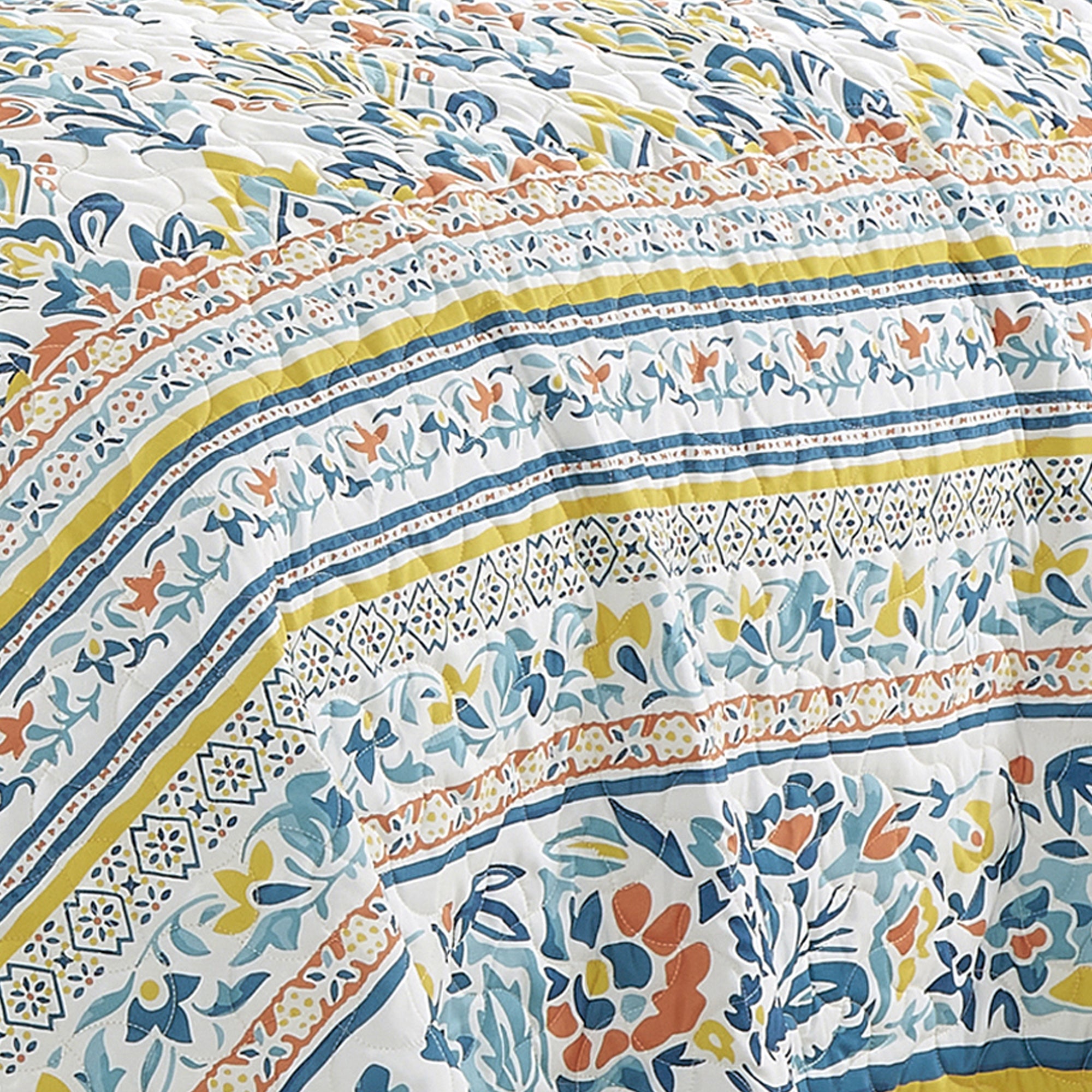 3-Piece Floral Reversible Boho Quilt Bedspread Set, Colorful Botanical Pattern Bedding JB22783