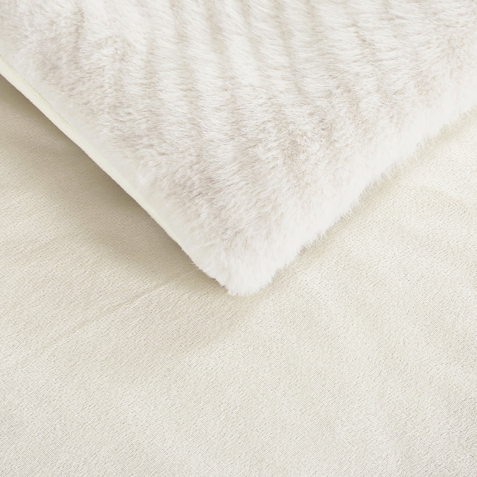 4-Piece Textured Diagonal Stripe Faux Fur Comforter Set with Velvet Backing
