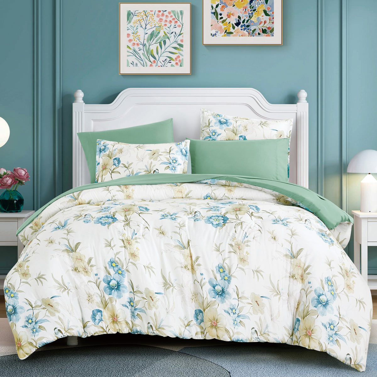 7-Piece Floral Comforter Set with Sheets