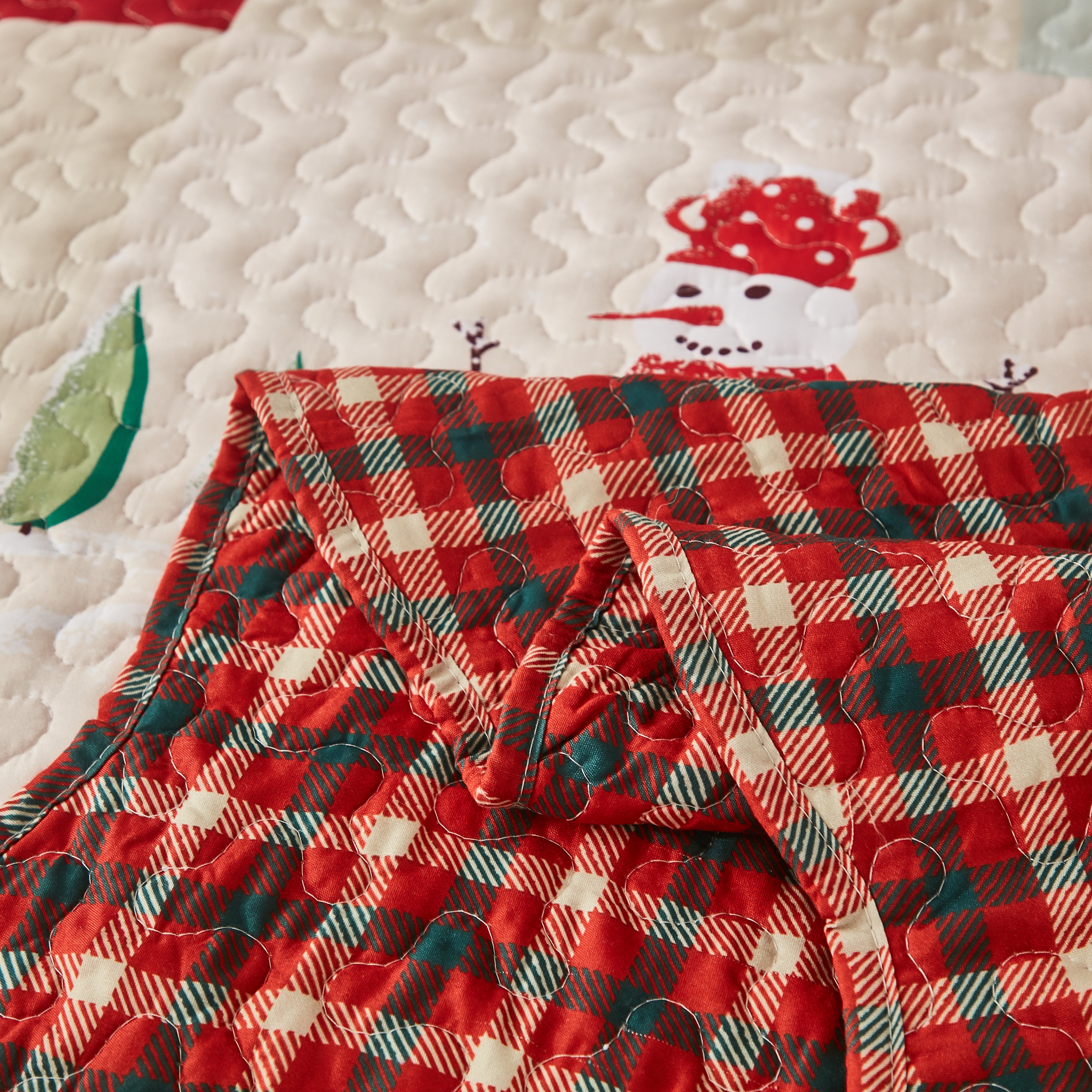 3 Piece Christmas Patchwork Quilt Set Lightweight Holiday Bedspread B022
