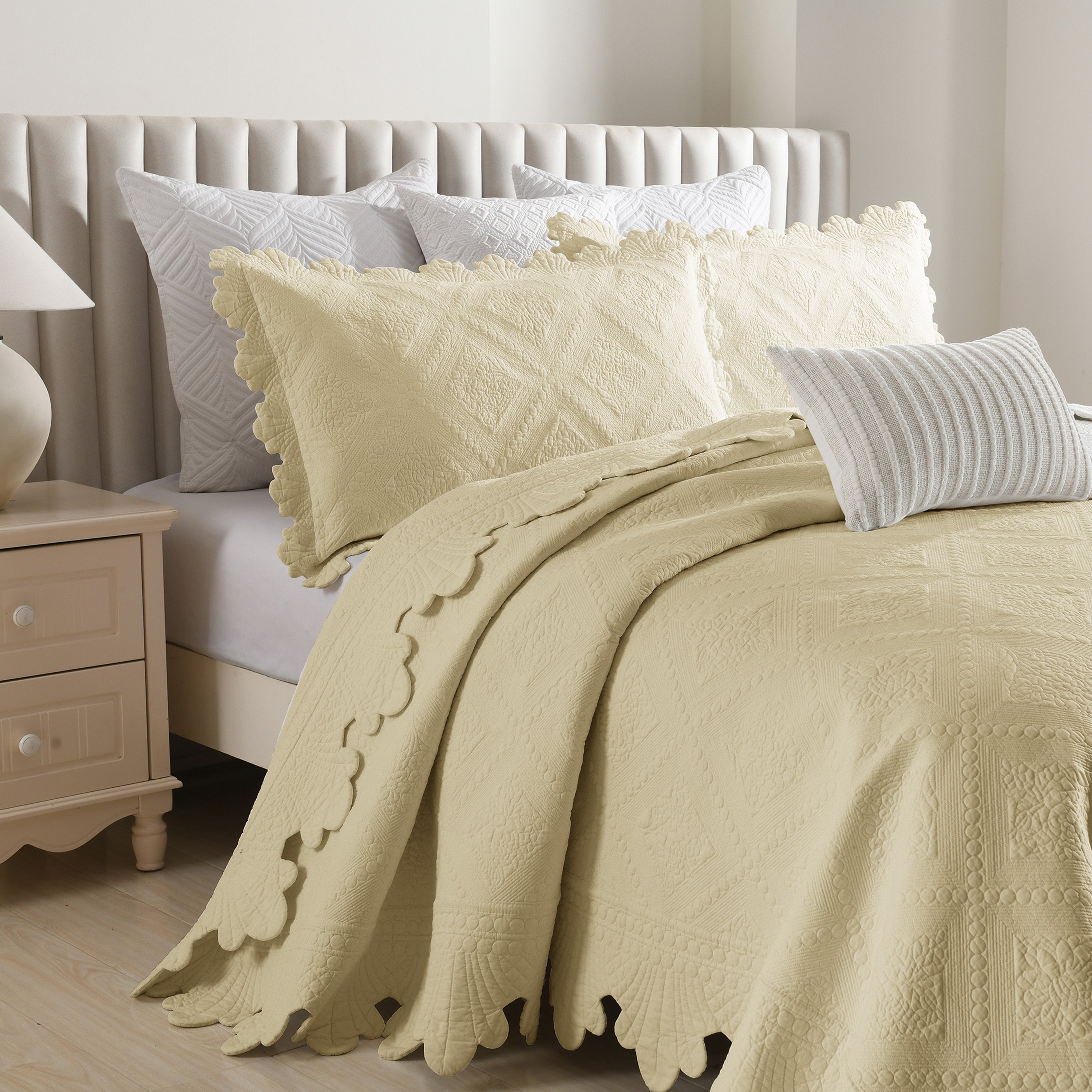 3 Piece 100% Cotton Oversized Lightweight Quilt Bedspread Set TK