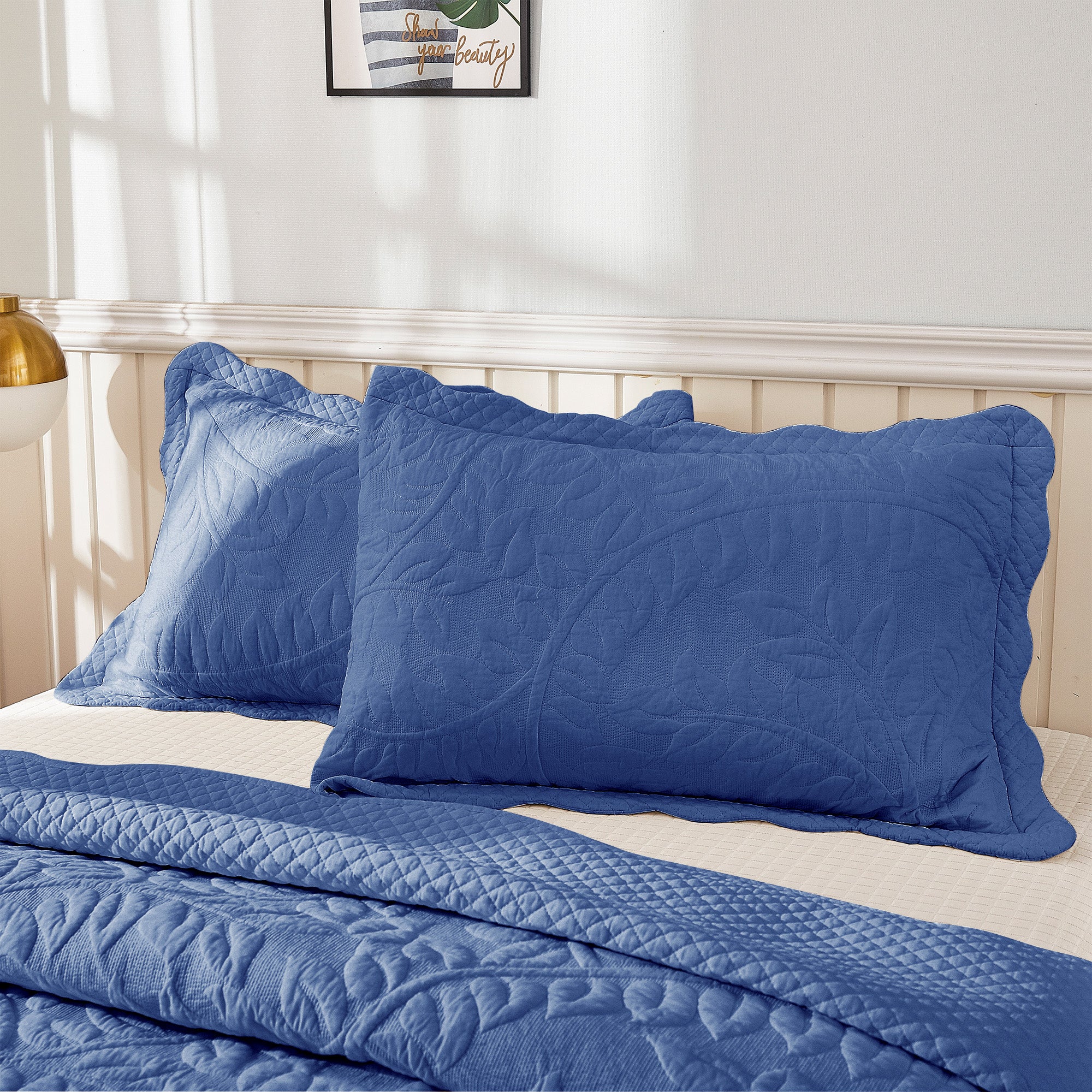 2-Piece 100% Cotton Quilted Pillow Shams Embroidered Farmhouse Pillow Shams