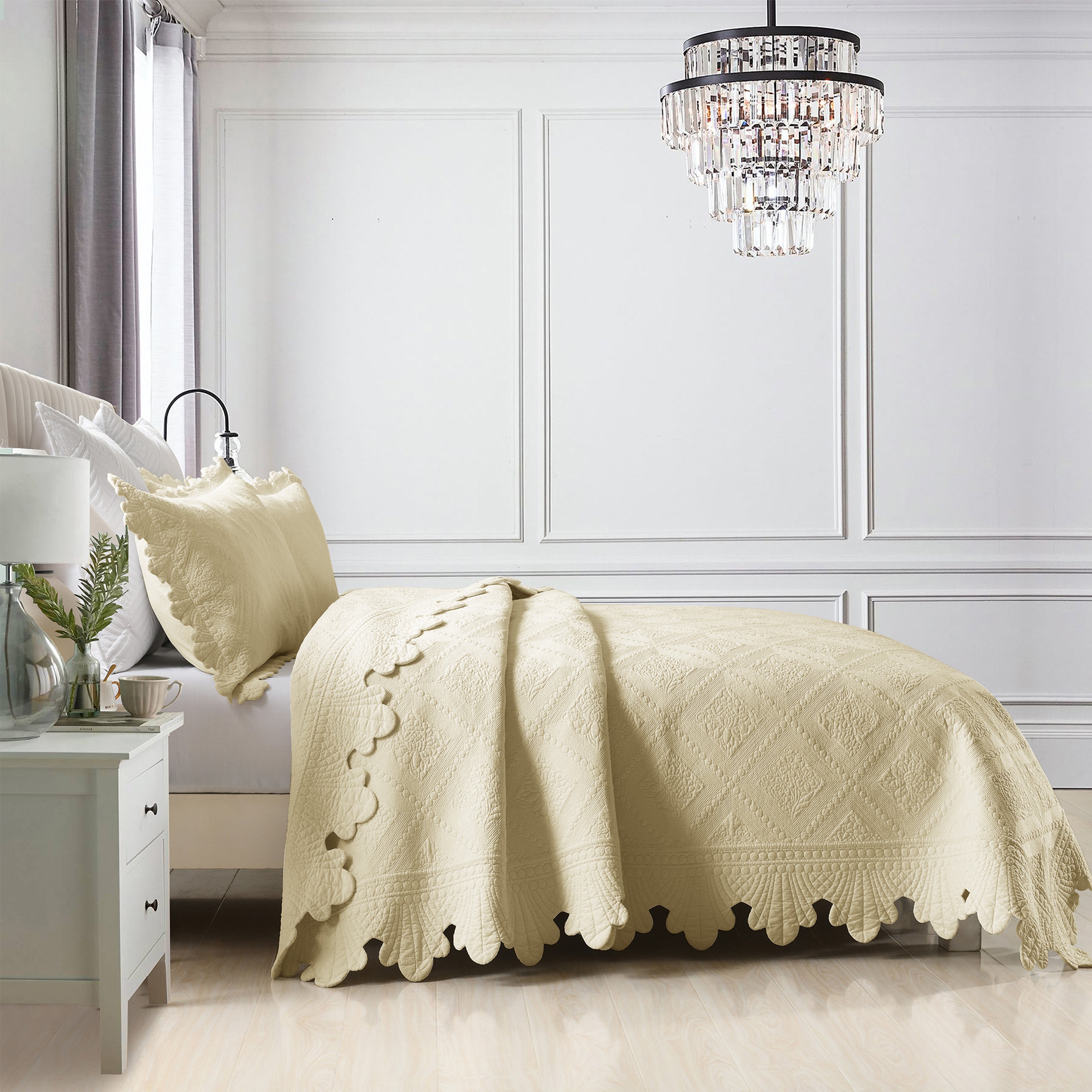 3 Piece 100% Cotton Oversized Lightweight Quilt Bedspread Set TK
