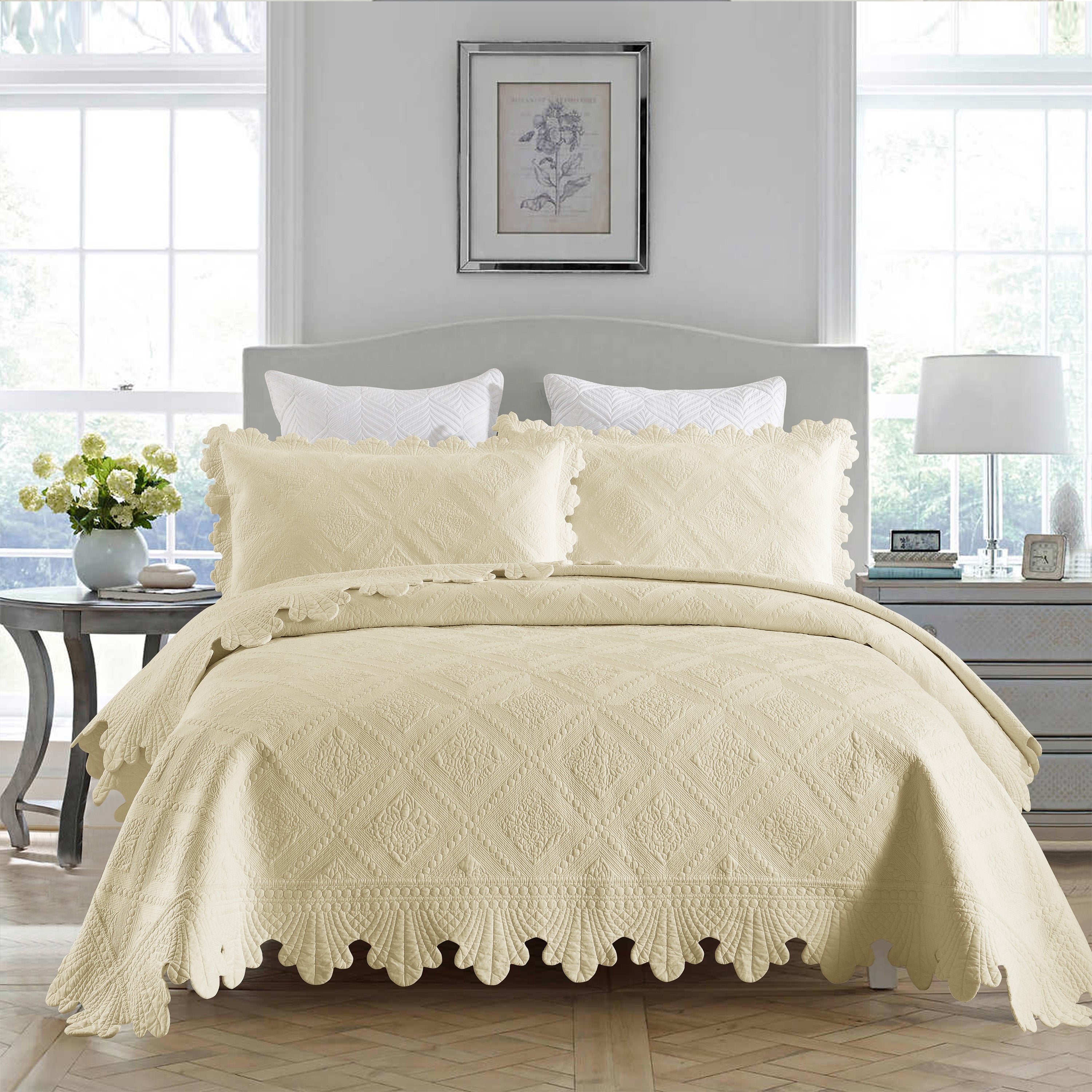 3 Piece 100% Cotton Oversized Lightweight Quilt Bedspread Set TK