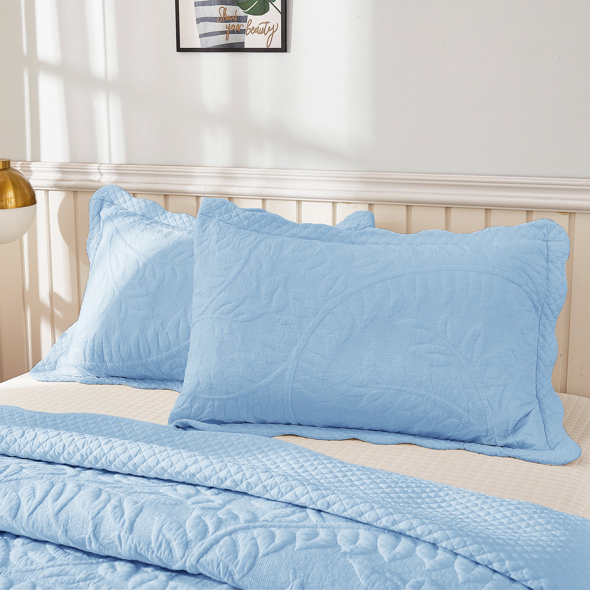 2-Piece 100% Cotton Quilted Pillow Shams Embroidered Farmhouse Pillow Shams