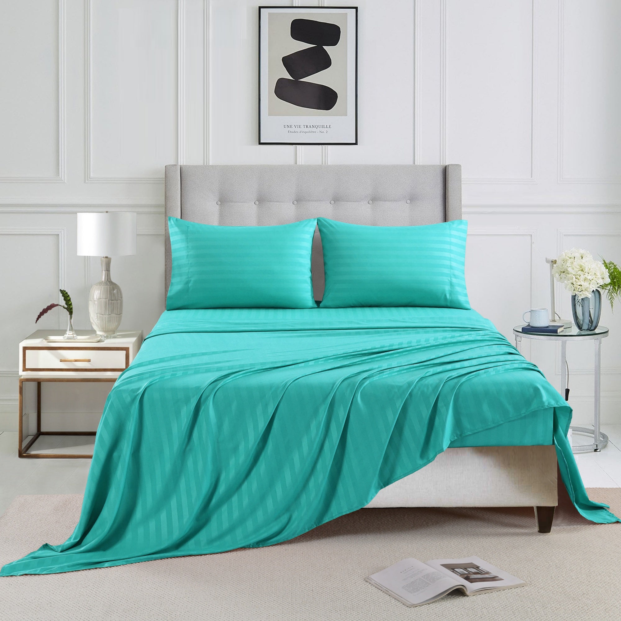 3/4 Piece Luxury Stripe Bed Sheet Set – Soft Hotel Bedding Collection 35000