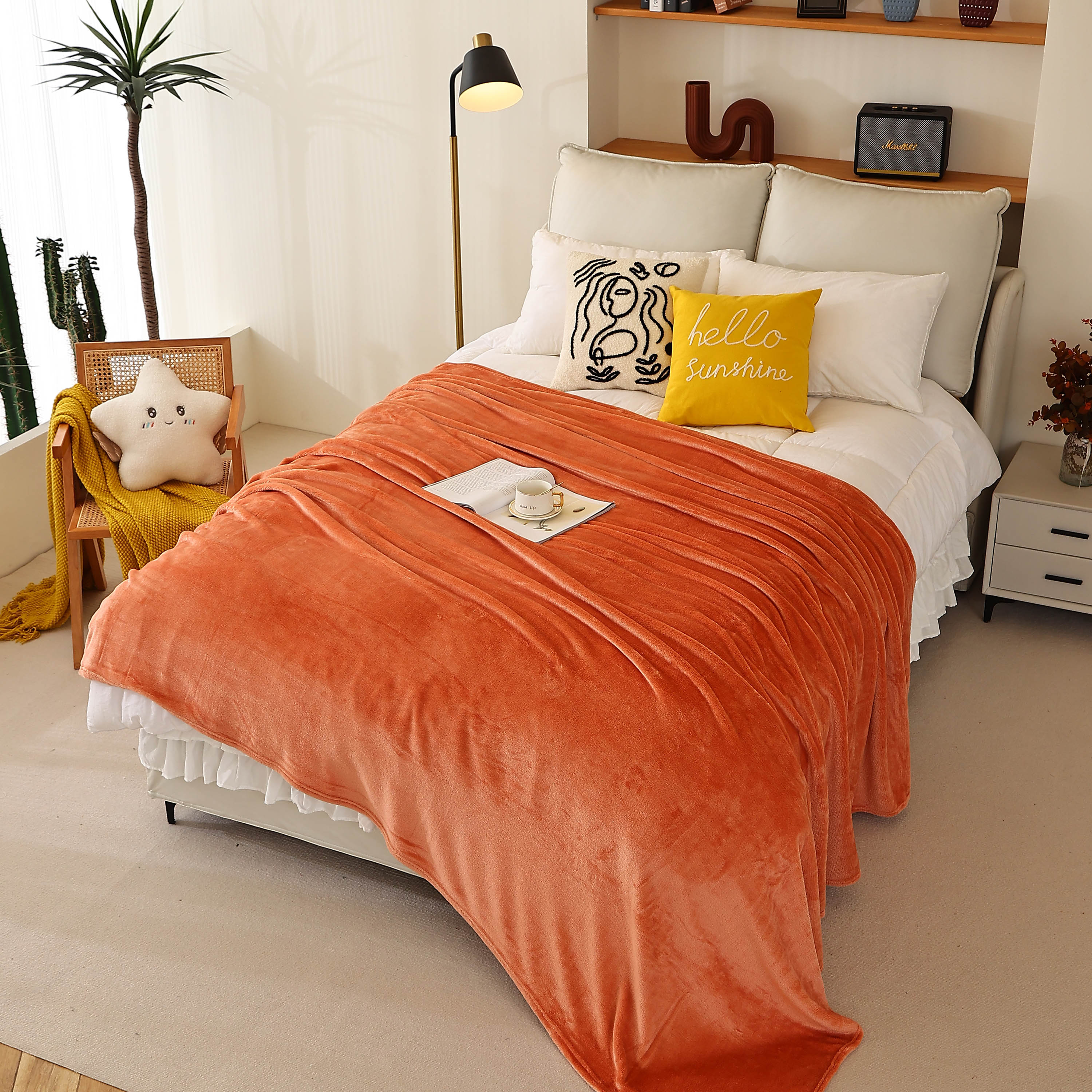 King Size Flannel Fleece Throw Blanket 240GSM Soft Lightweight Plush Cozy Bed Blanket 102 x 90 Inches