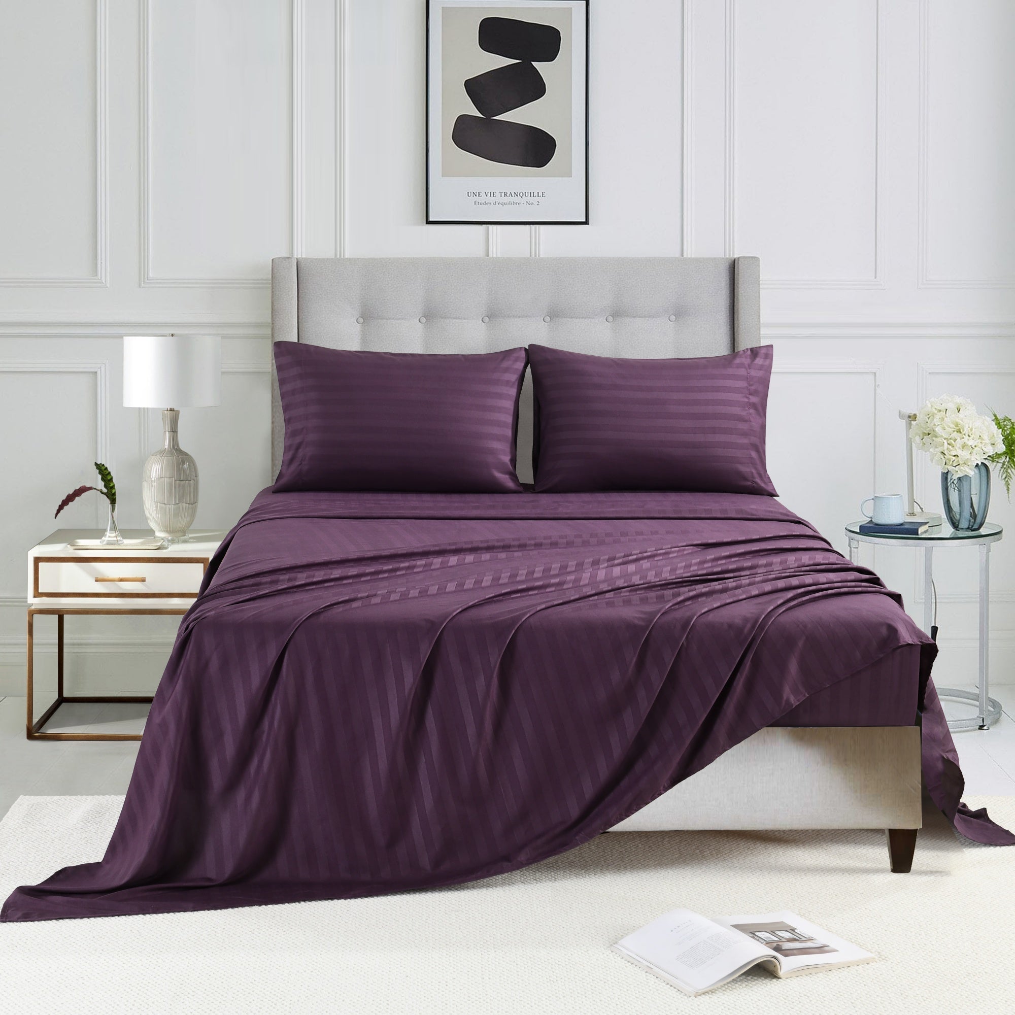 3/4 Piece Luxury Stripe Bed Sheet Set – Soft Hotel Bedding Collection 35000