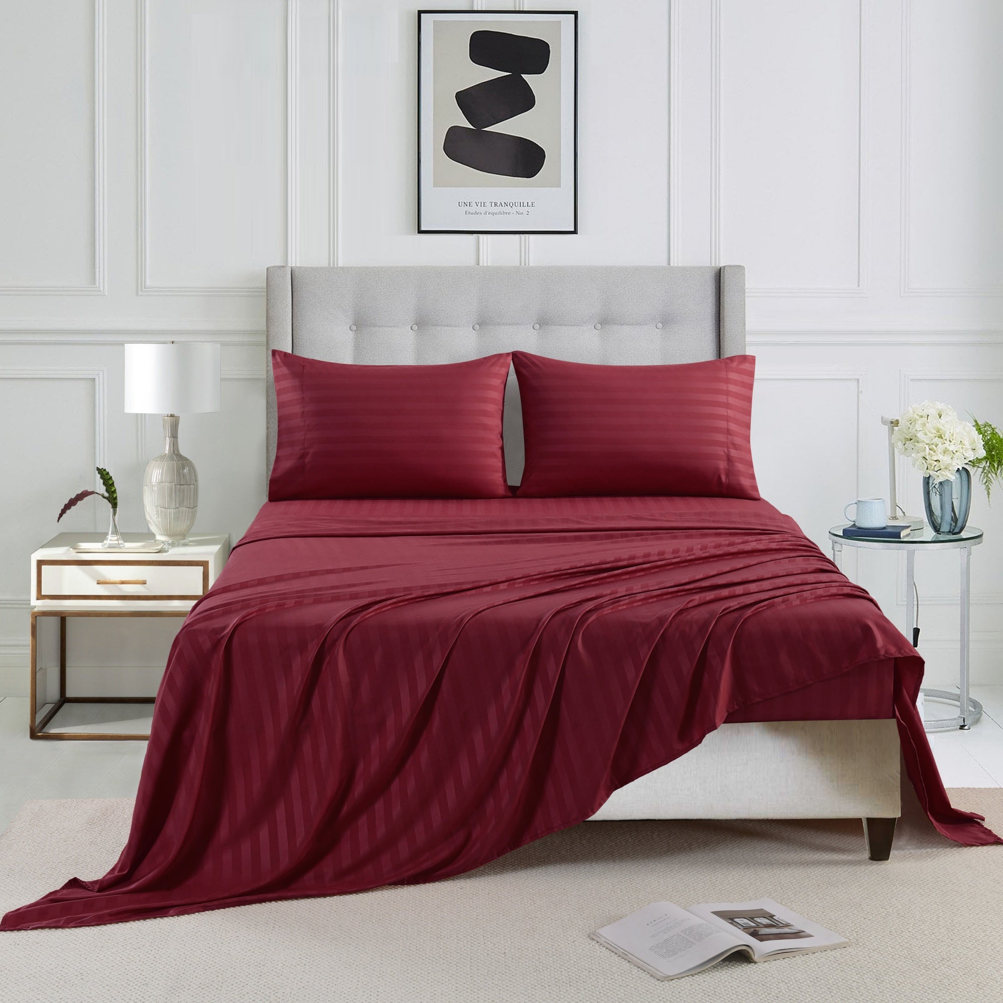 3/4 Piece Luxury Stripe Bed Sheet Set – Soft Hotel Bedding Collection 35000