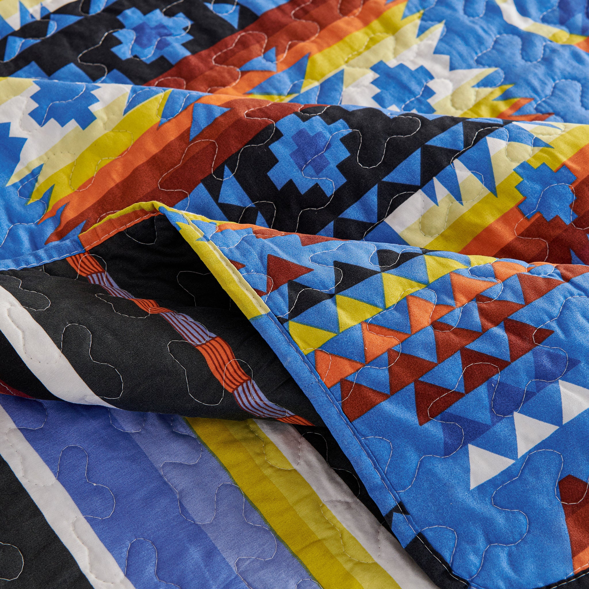 3 Pcs Boho Colorful Polyester Quilt Set, Geometry Printed Bedspread Coverlet Set with 2 Pillowcases,Soft Bohemian Bedding Set